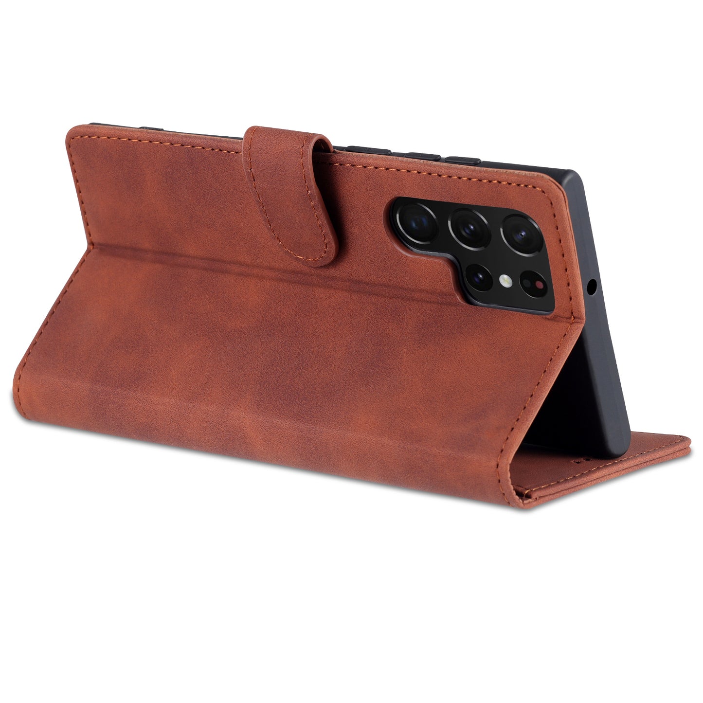 AZNS For Samsung Galaxy S24 Ultra Case Leather Protected Fully Folio Flip Stand Phone Shell - Brown