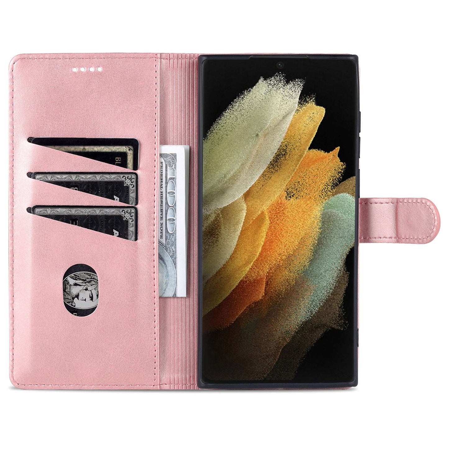 AZNS For Samsung Galaxy S24 Ultra Case Leather Protected Fully Folio Flip Stand Phone Shell - Rose Gold