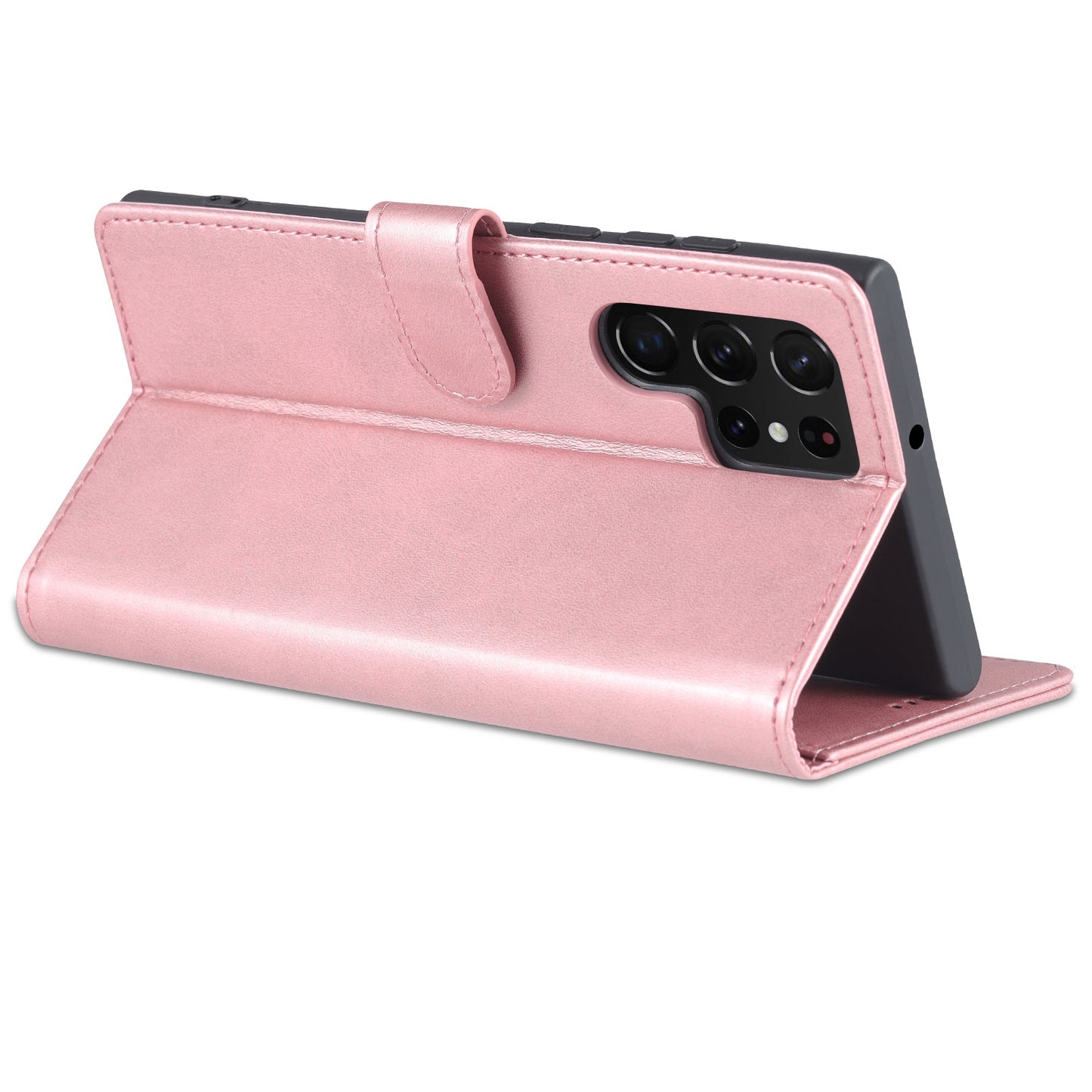 AZNS For Samsung Galaxy S24 Ultra Case Leather Protected Fully Folio Flip Stand Phone Shell - Rose Gold