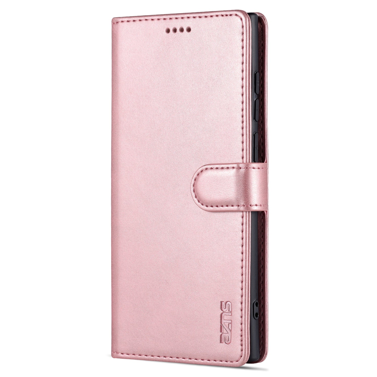 AZNS For Samsung Galaxy S24 Ultra Case Leather Protected Fully Folio Flip Stand Phone Shell - Rose Gold