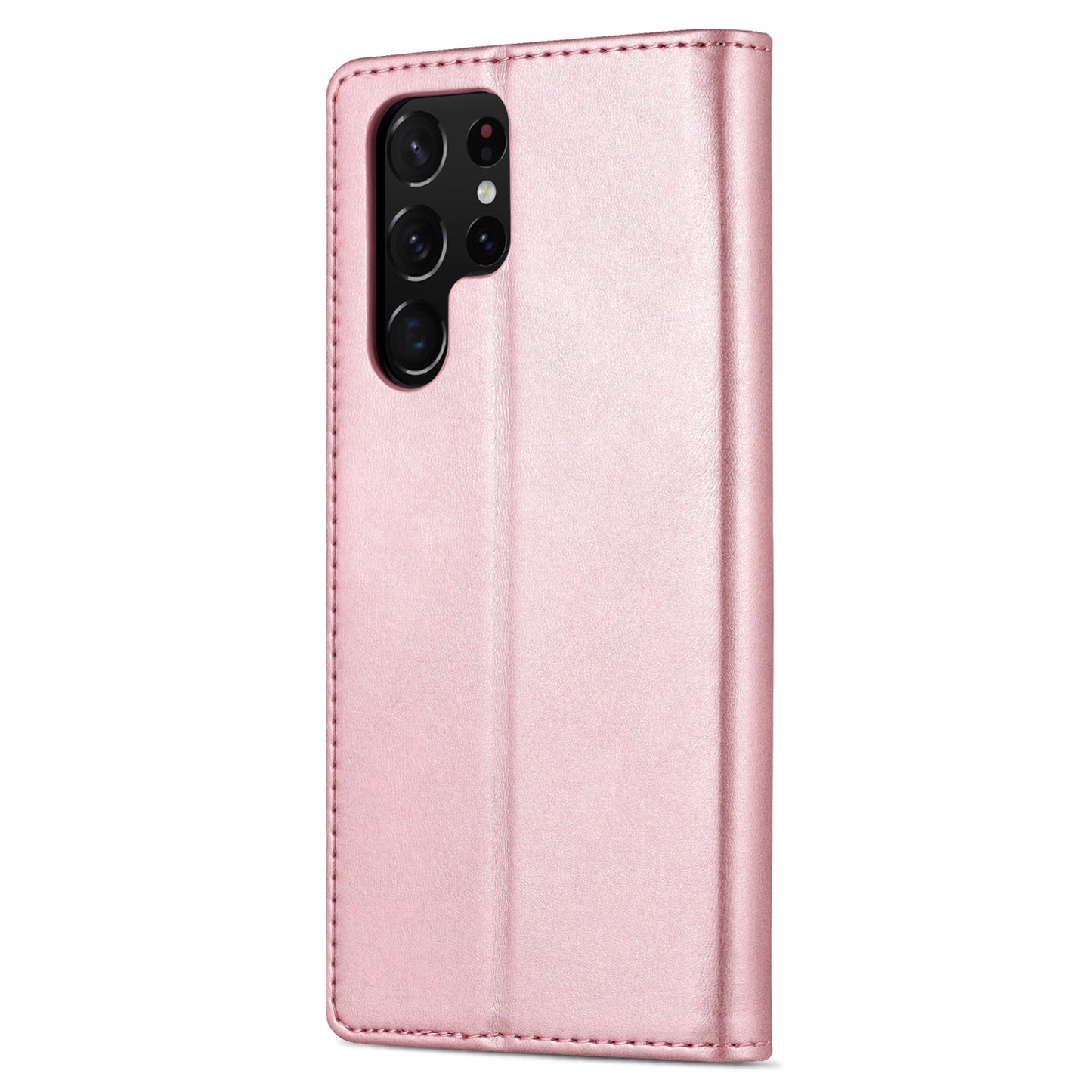 AZNS For Samsung Galaxy S24 Ultra Case Leather Protected Fully Folio Flip Stand Phone Shell - Rose Gold