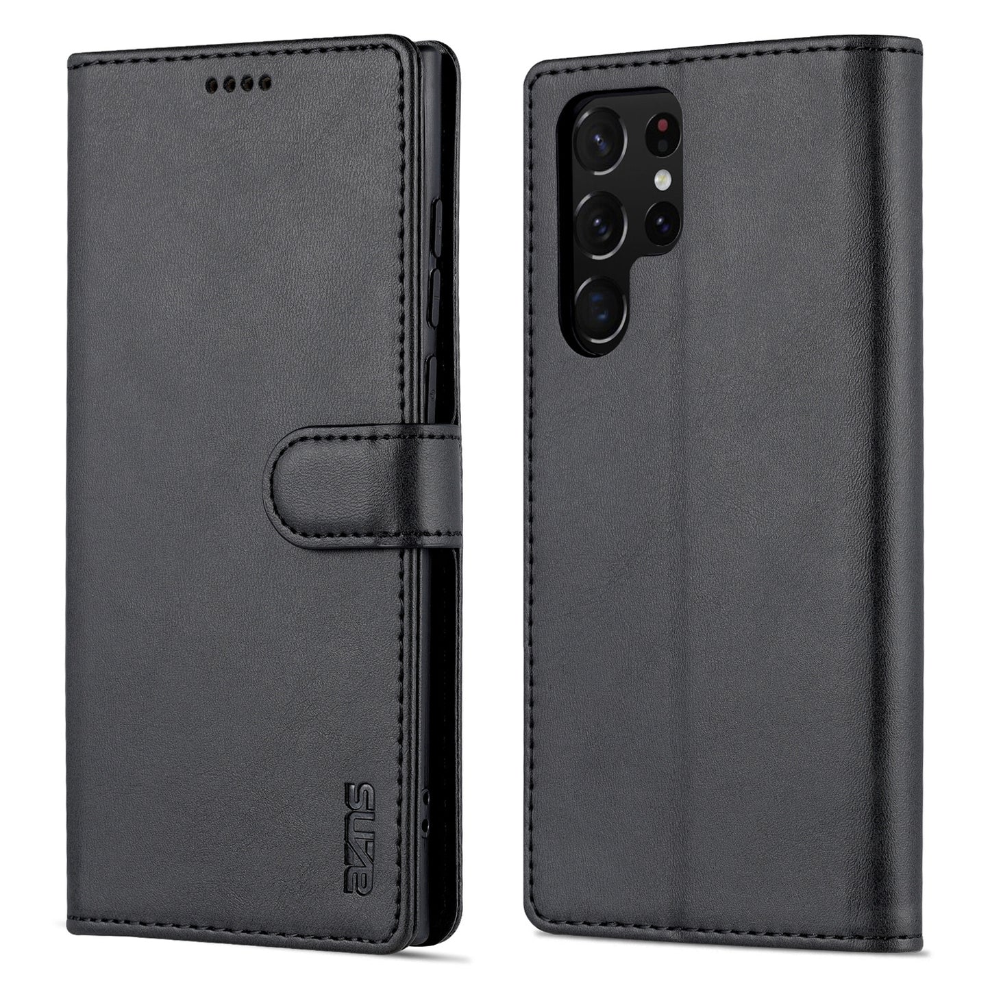 AZNS For Samsung Galaxy S24 Ultra Case Leather Protected Fully Folio Flip Stand Phone Shell - Black