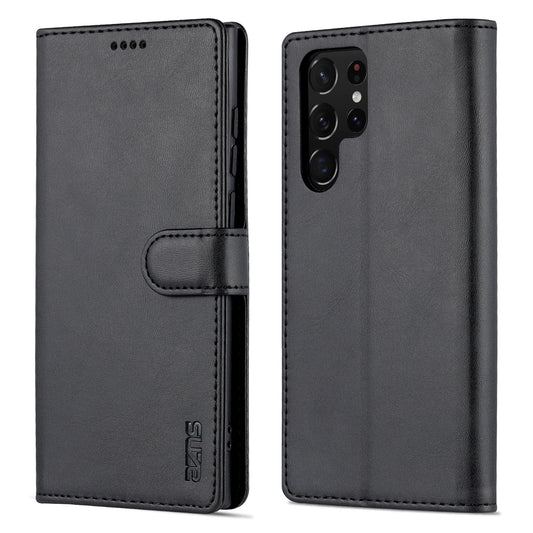 AZNS For Samsung Galaxy S24 Ultra Case Leather Protected Fully Folio Flip Stand Phone Shell - Black
