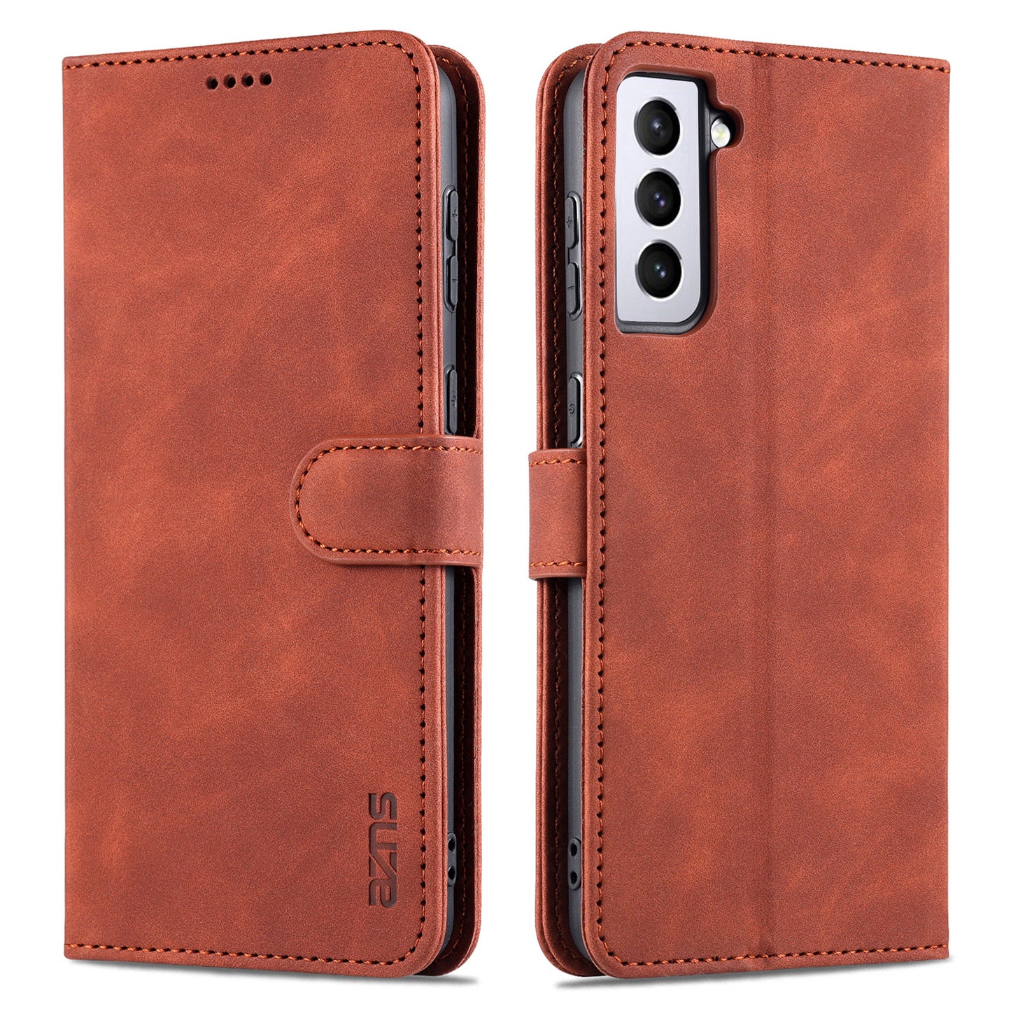 AZNS For Samsung Galaxy S24+ Phone Case Shockproof PU Leather Card Slots Phone Cover - Brown