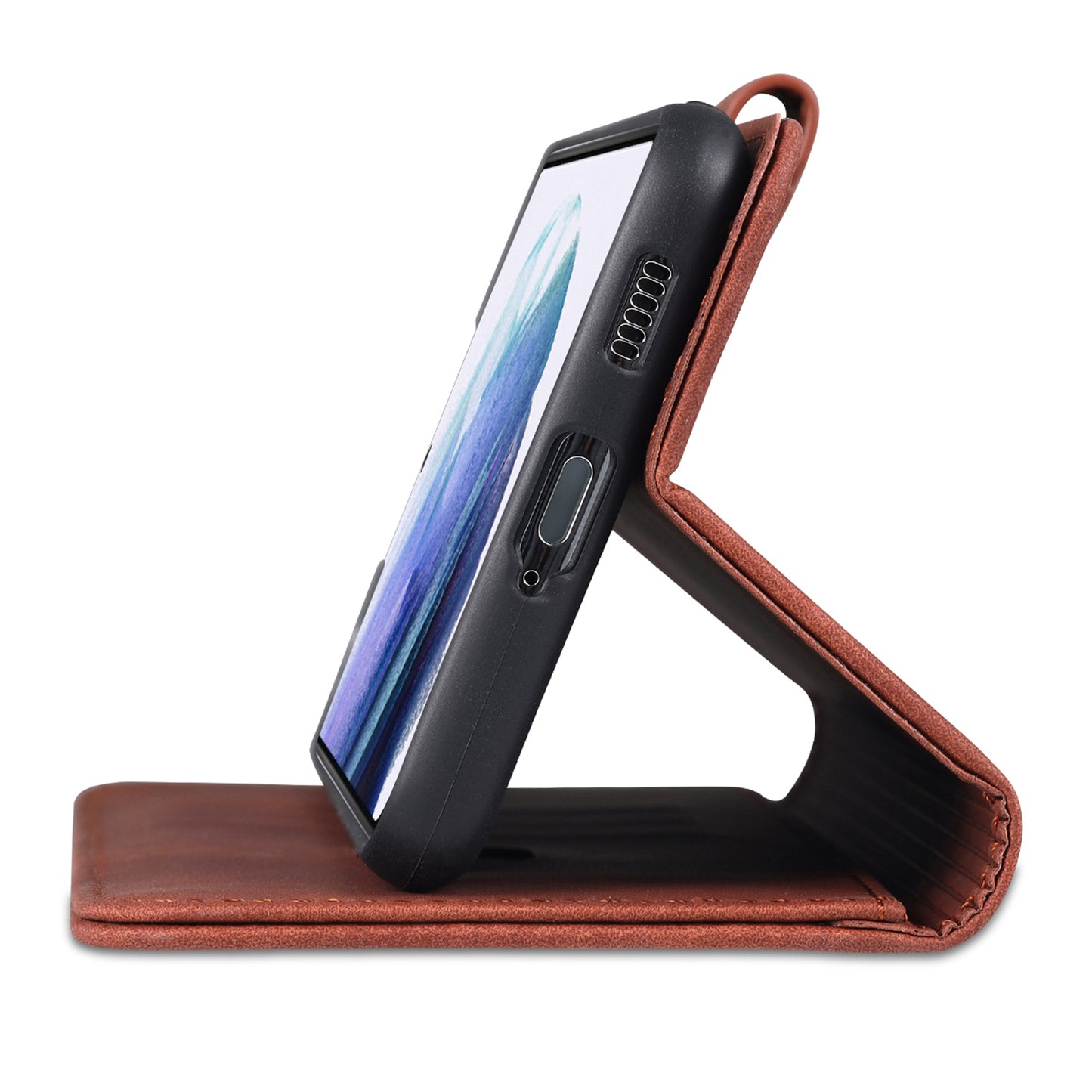 AZNS For Samsung Galaxy S24+ Phone Case Shockproof PU Leather Card Slots Phone Cover - Brown