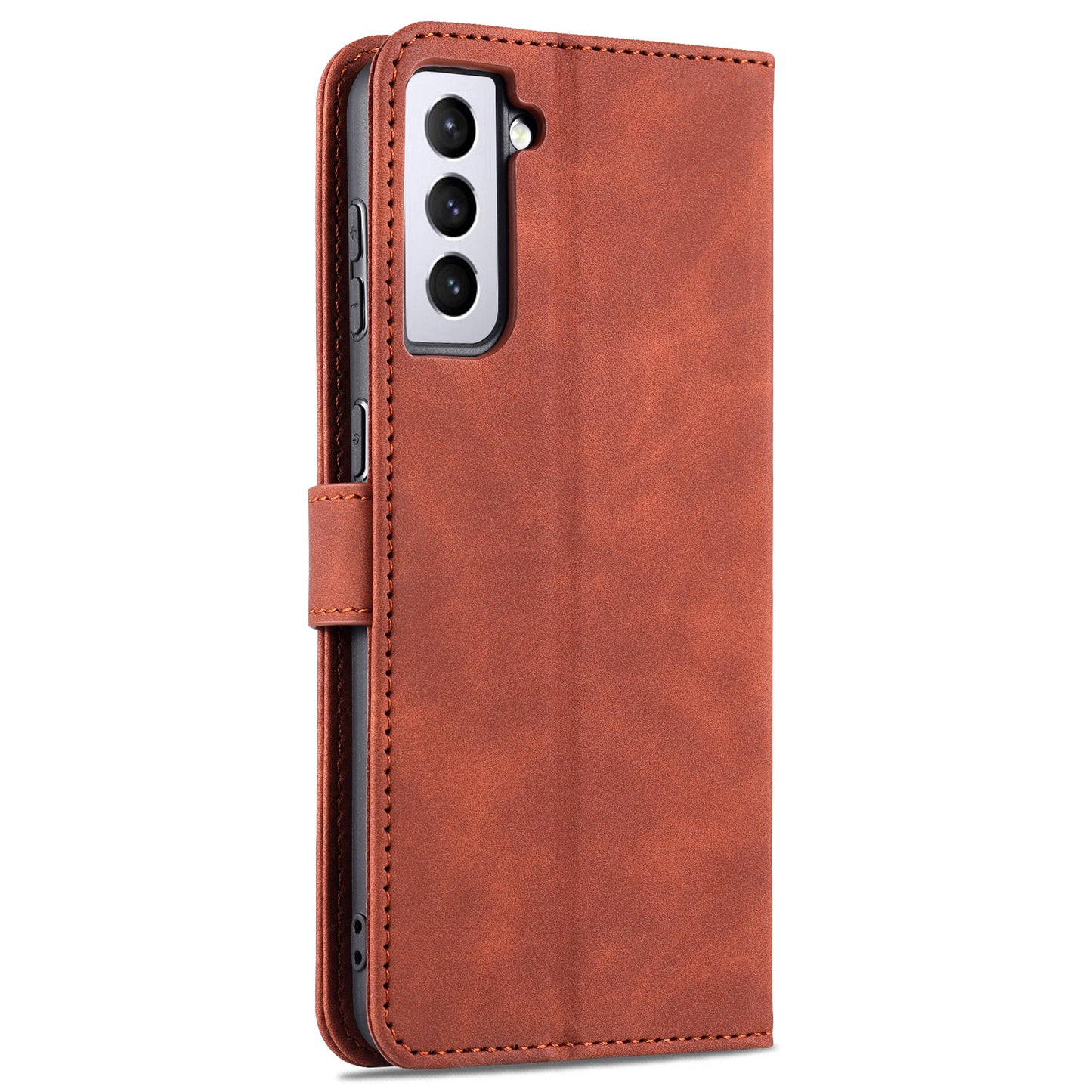 AZNS For Samsung Galaxy S24+ Phone Case Shockproof PU Leather Card Slots Phone Cover - Brown