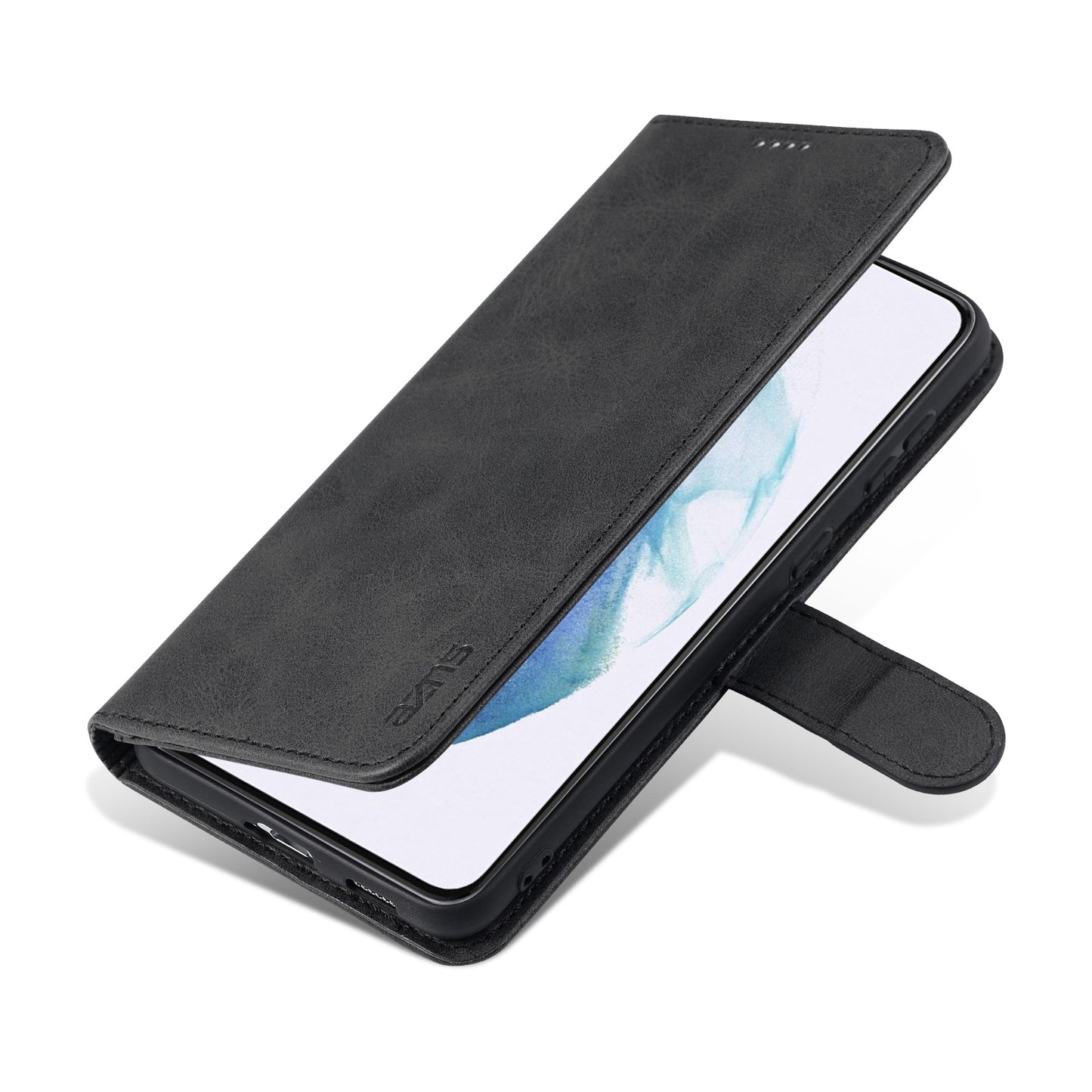 AZNS For Samsung Galaxy S24+ Phone Case Shockproof PU Leather Card Slots Phone Cover - Black