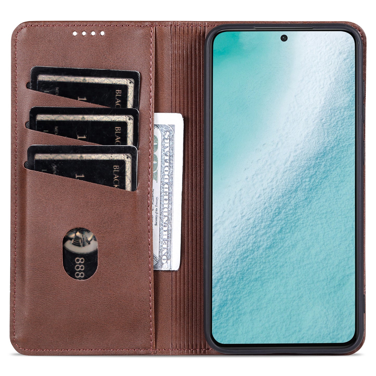 AZNS For Samsung Galaxy S24 Case PU Leather+TPU Magnetic Suction Phone Shell Cover - Coffee