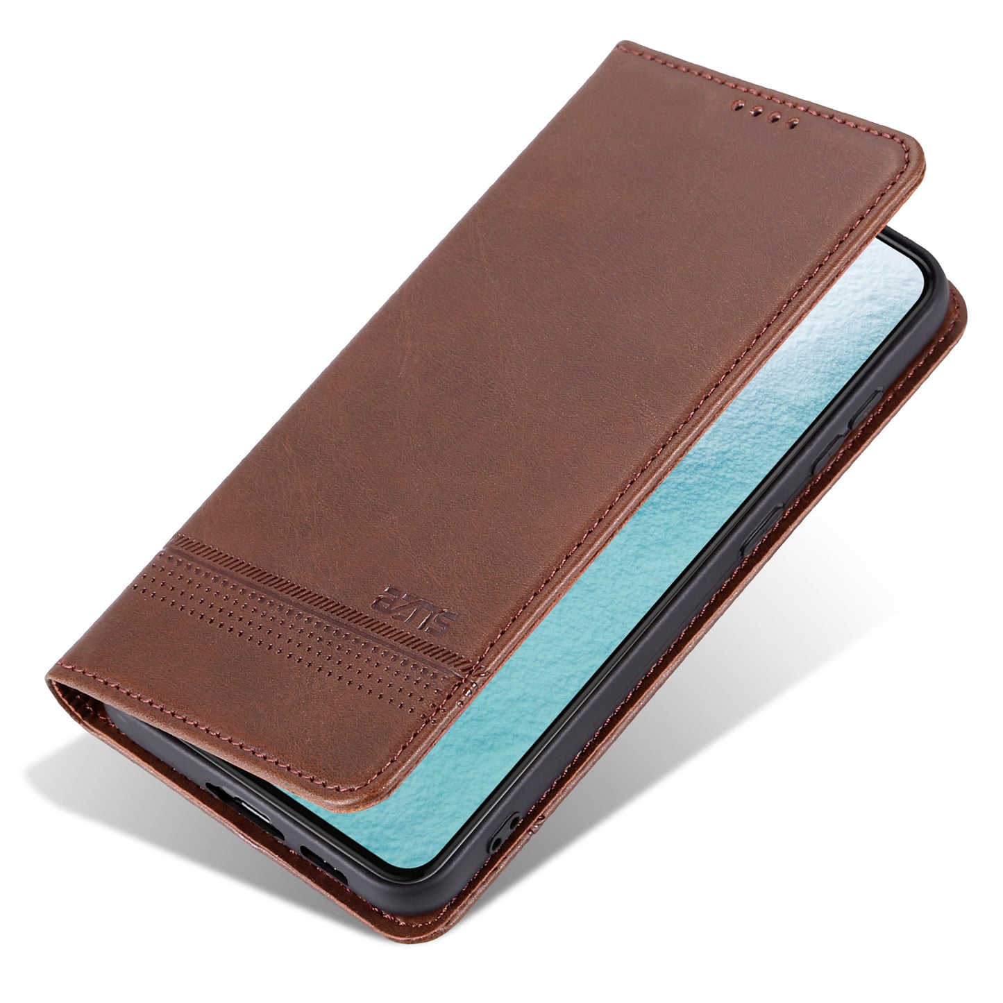 AZNS For Samsung Galaxy S24 Case PU Leather+TPU Magnetic Suction Phone Shell Cover - Coffee