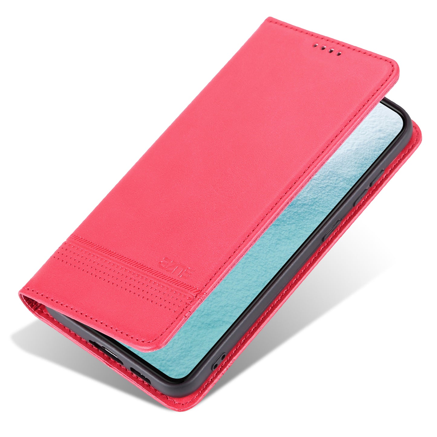 AZNS For Samsung Galaxy S24 Case PU Leather+TPU Magnetic Suction Phone Shell Cover - Red
