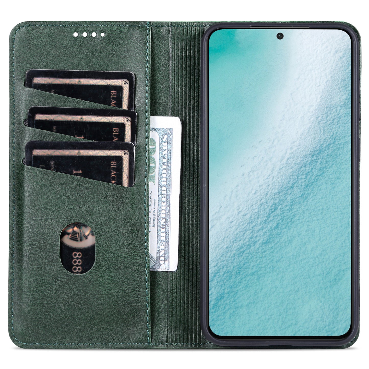 AZNS For Samsung Galaxy S24 Case PU Leather+TPU Magnetic Suction Phone Shell Cover - Dark Green