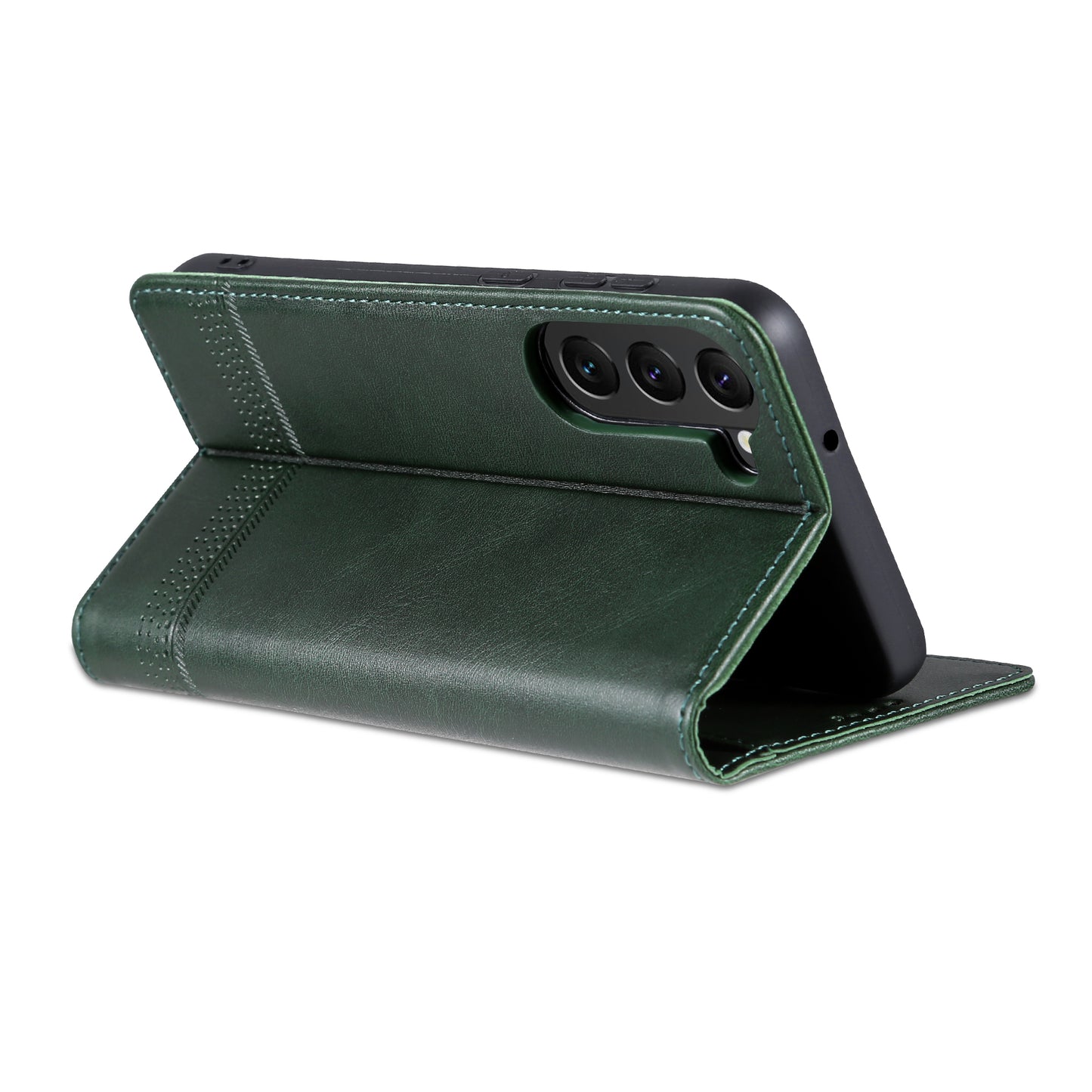 AZNS For Samsung Galaxy S24 Case PU Leather+TPU Magnetic Suction Phone Shell Cover - Dark Green
