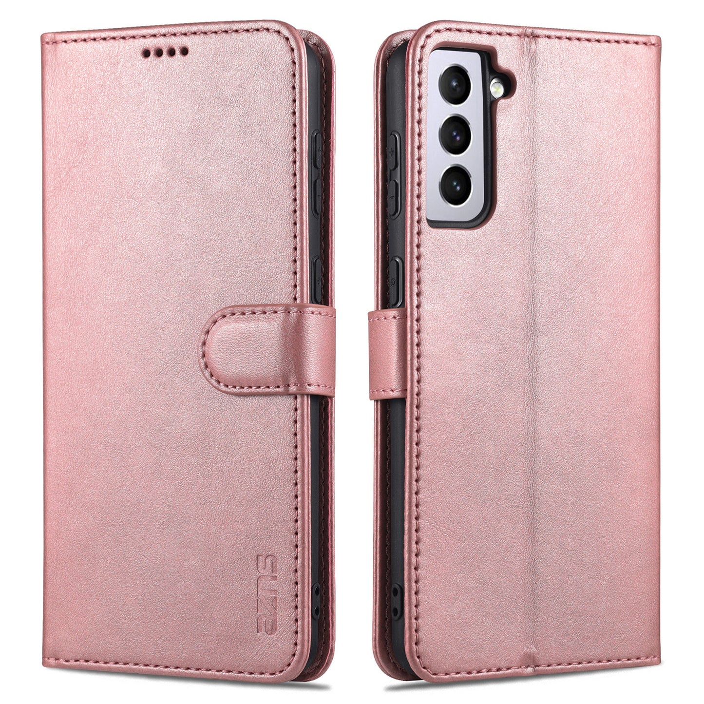 AZNS For Samsung Galaxy S24 Cell Phone Case Wallet Stand PU Leather Shell Phone Cover - Rose Gold