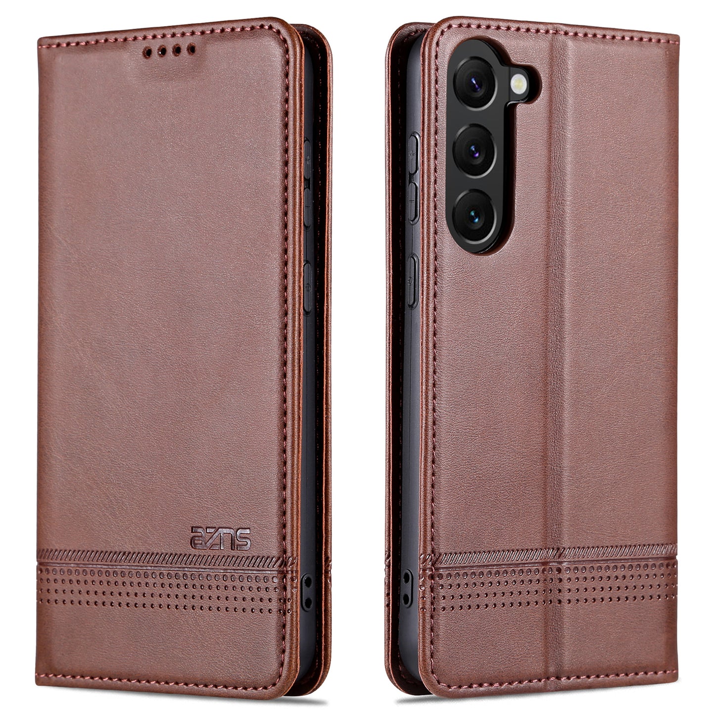 AZNS For Samsung Galaxy S24+ Case Scratch-resistant PU Leather+TPU Stand Phone Protector - Coffee