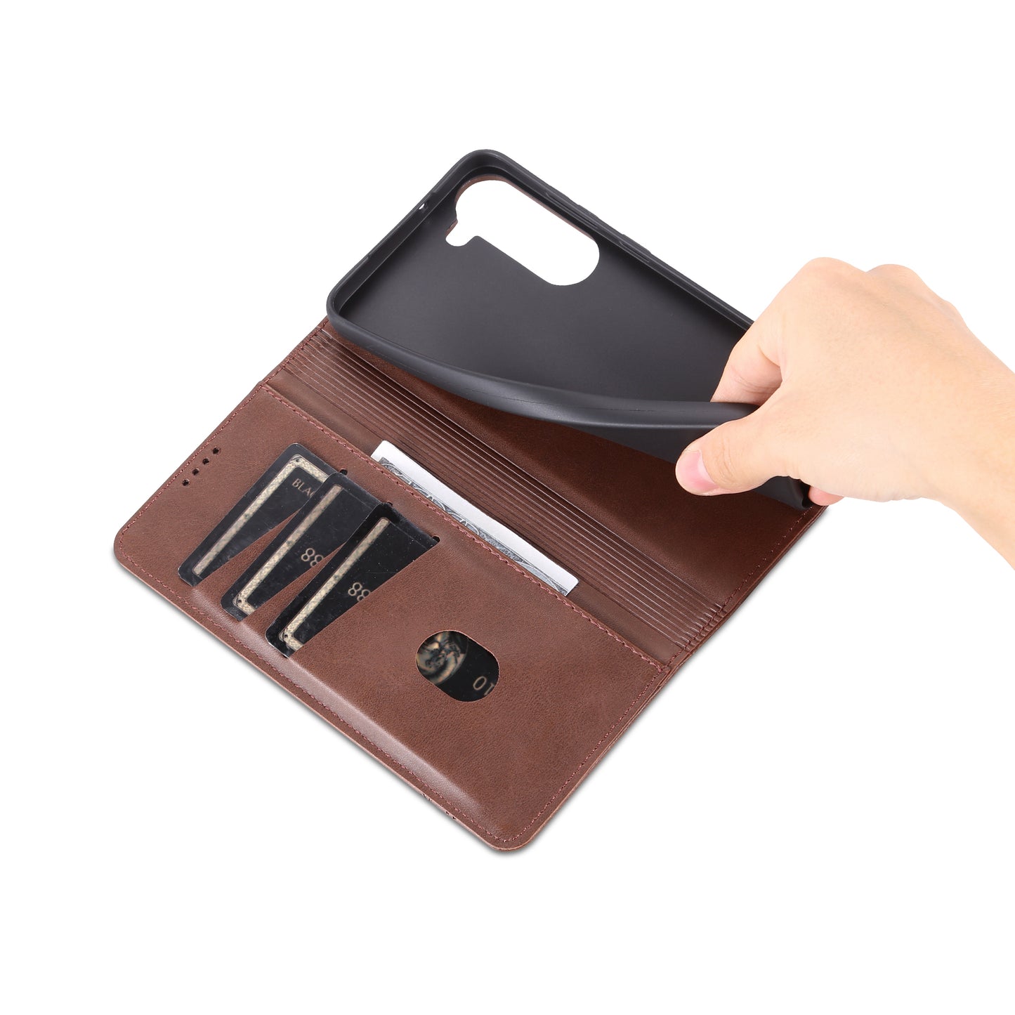 AZNS For Samsung Galaxy S24+ Case Scratch-resistant PU Leather+TPU Stand Phone Protector - Coffee