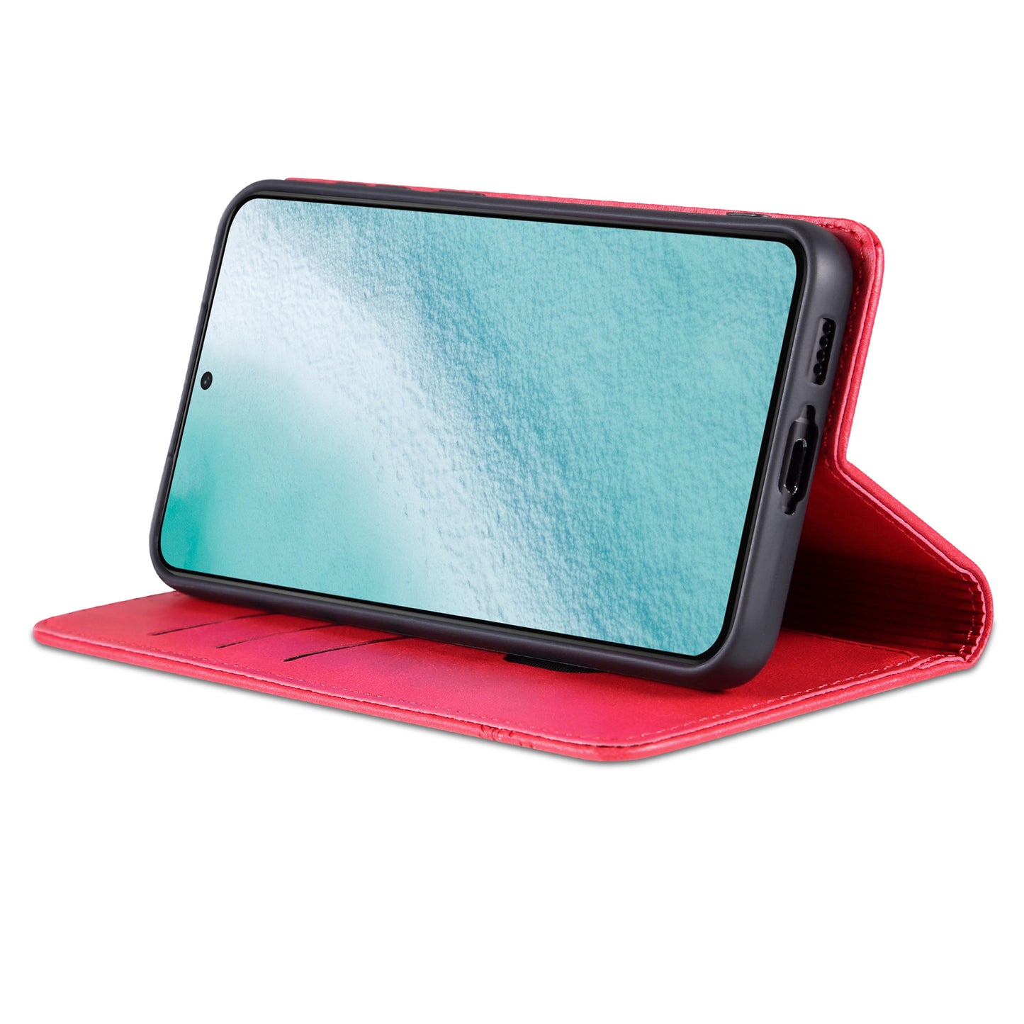AZNS For Samsung Galaxy S24+ Case Scratch-resistant PU Leather+TPU Stand Phone Protector - Red
