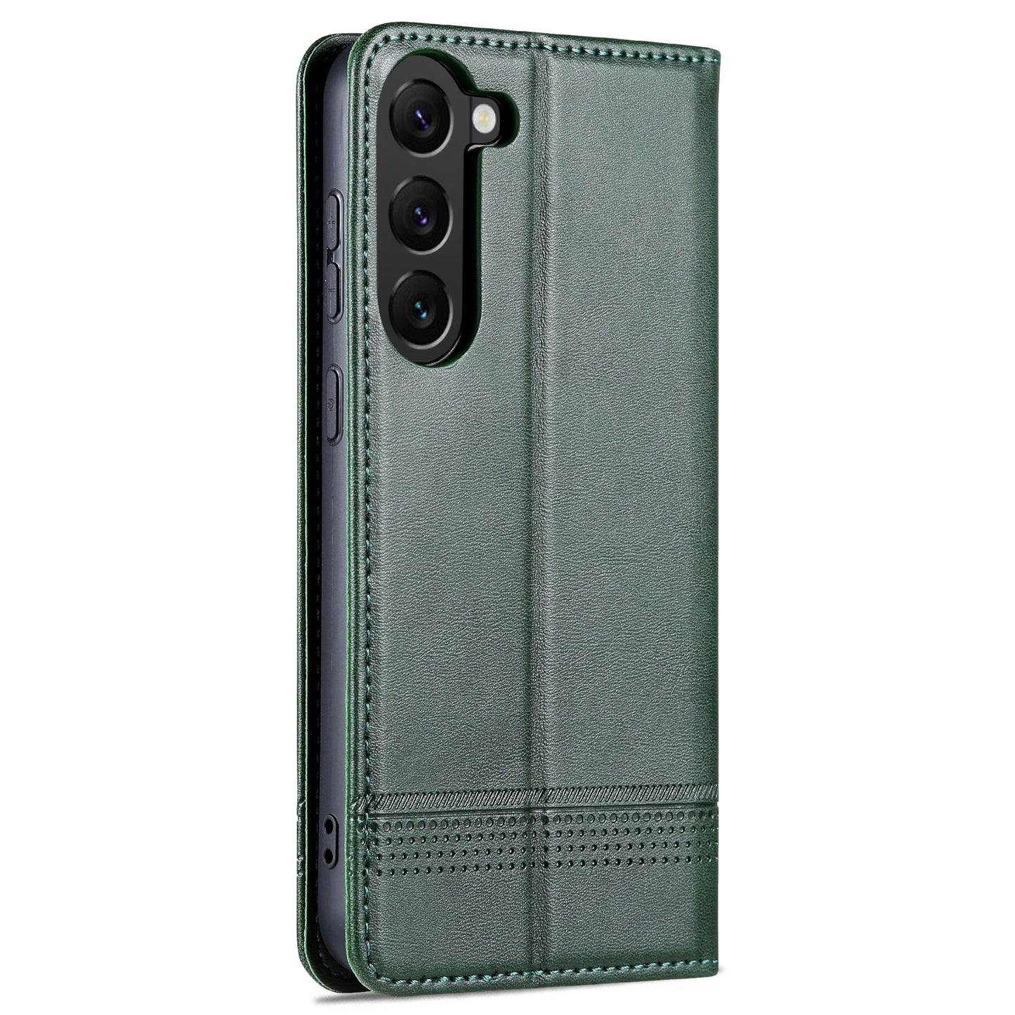 AZNS For Samsung Galaxy S24+ Case Scratch-resistant PU Leather+TPU Stand Phone Protector - Dark Green