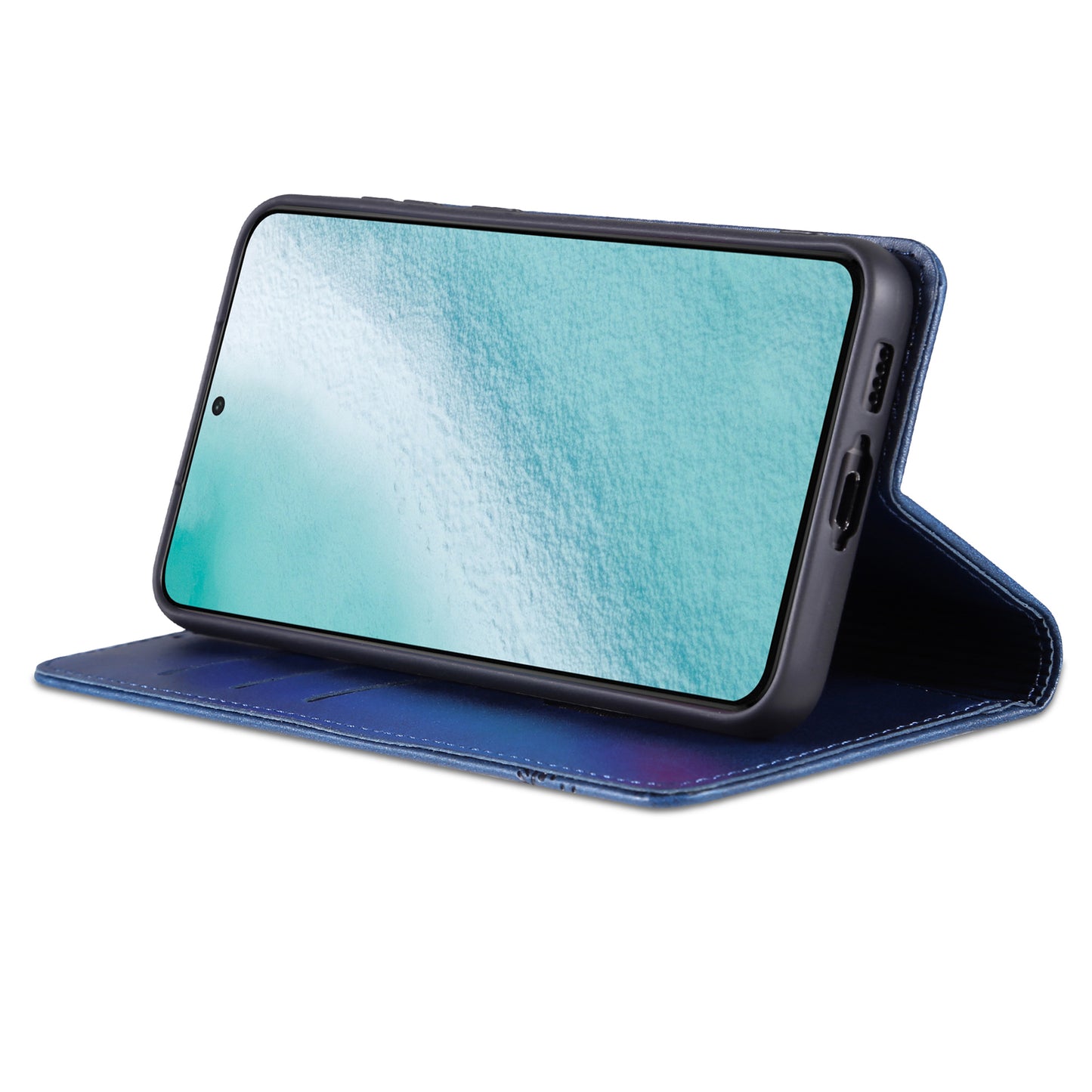 AZNS For Samsung Galaxy S24+ Case Scratch-resistant PU Leather+TPU Stand Phone Protector - Dark Blue
