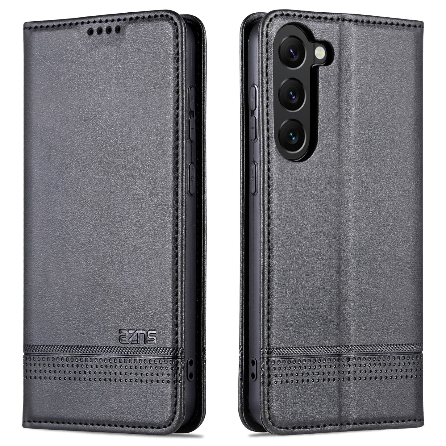 AZNS For Samsung Galaxy S24+ Case Scratch-resistant PU Leather+TPU Stand Phone Protector - Black
