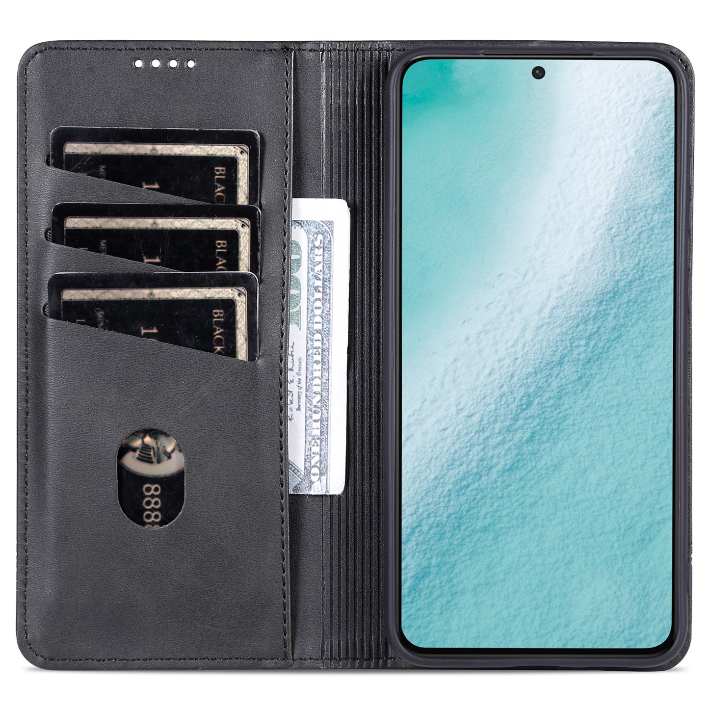 AZNS For Samsung Galaxy S24+ Case Scratch-resistant PU Leather+TPU Stand Phone Protector - Black