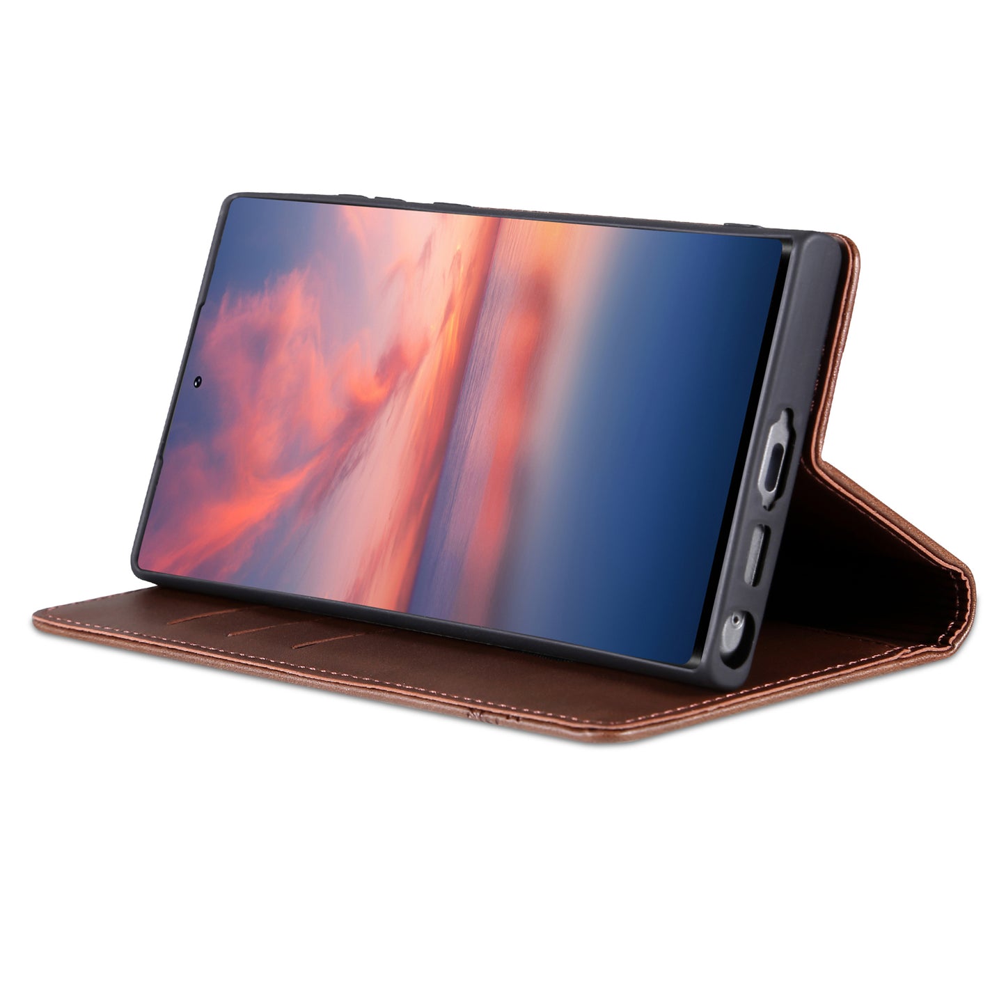 AZNS For Samsung Galaxy S24 Ultra Case Magnetic Suction Leather Phone Cover with Wallet Stand - Coffee