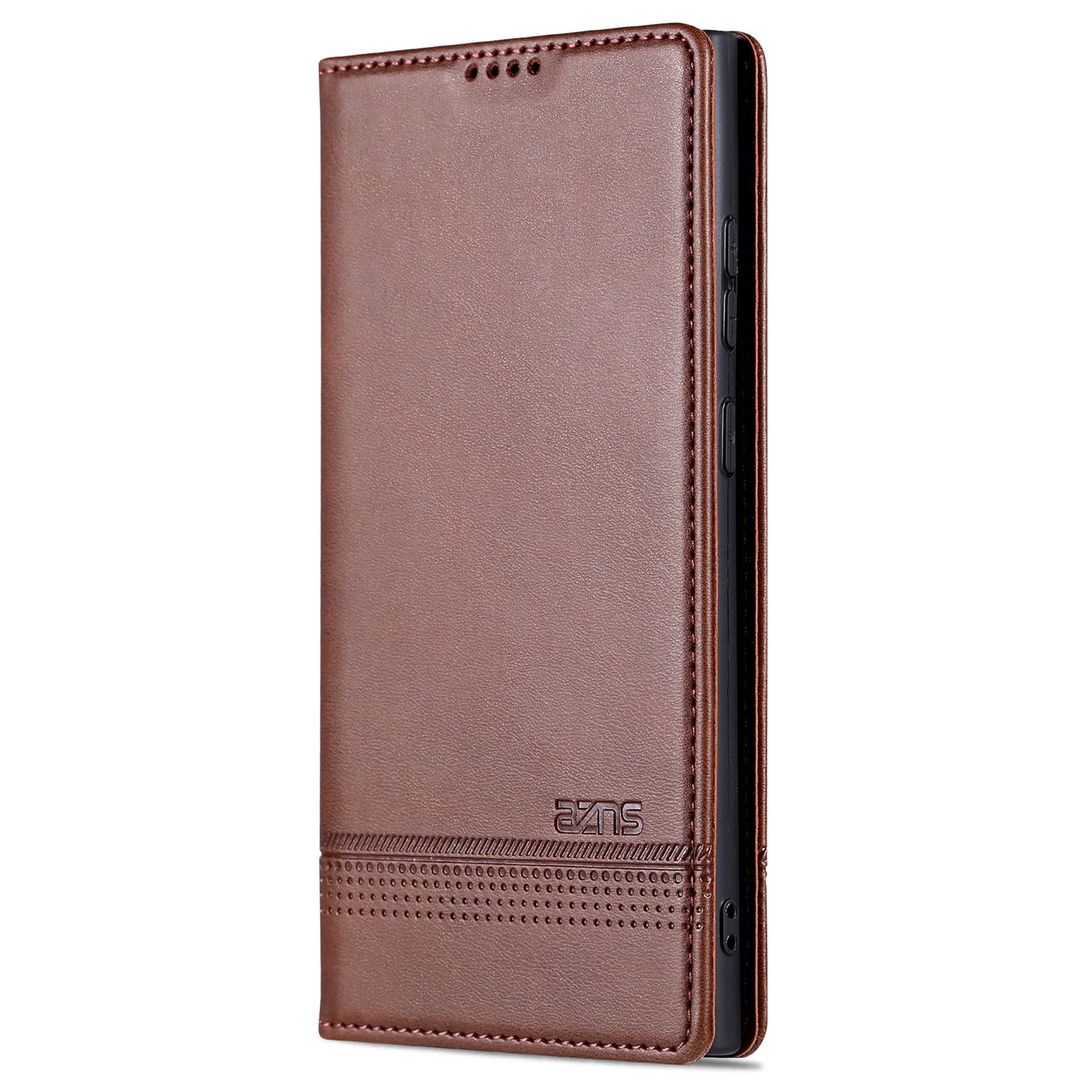 AZNS For Samsung Galaxy S24 Ultra Case Magnetic Suction Leather Phone Cover with Wallet Stand - Coffee