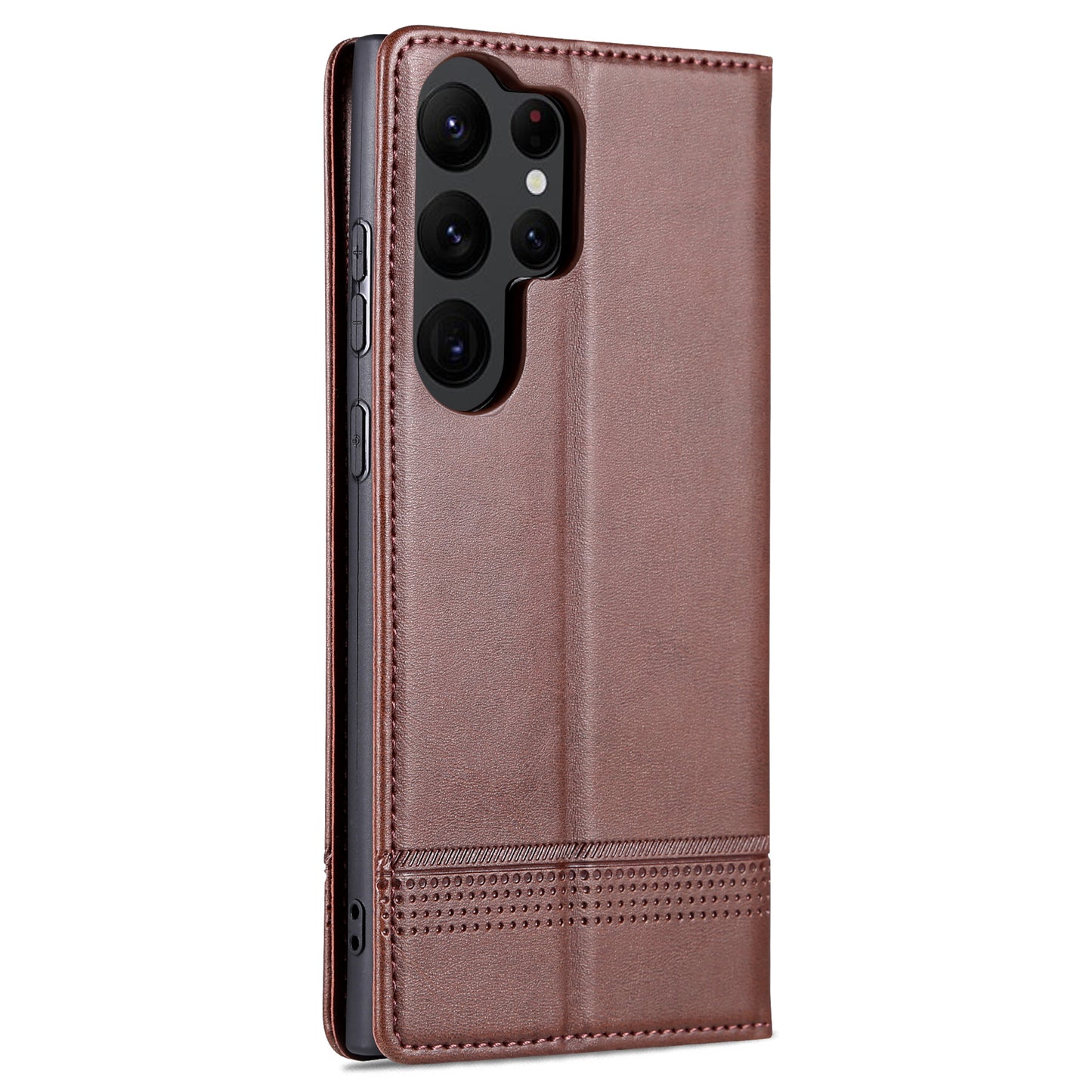 AZNS For Samsung Galaxy S24 Ultra Case Magnetic Suction Leather Phone Cover with Wallet Stand - Coffee