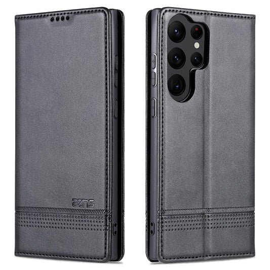 AZNS For Samsung Galaxy S24 Ultra Case Magnetic Suction Leather Phone Cover with Wallet Stand - Black