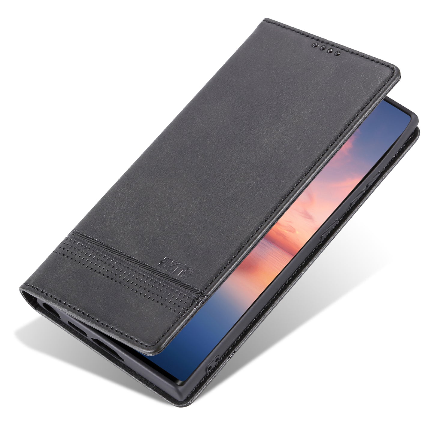 AZNS For Samsung Galaxy S24 Ultra Case Magnetic Suction Leather Phone Cover with Wallet Stand - Black