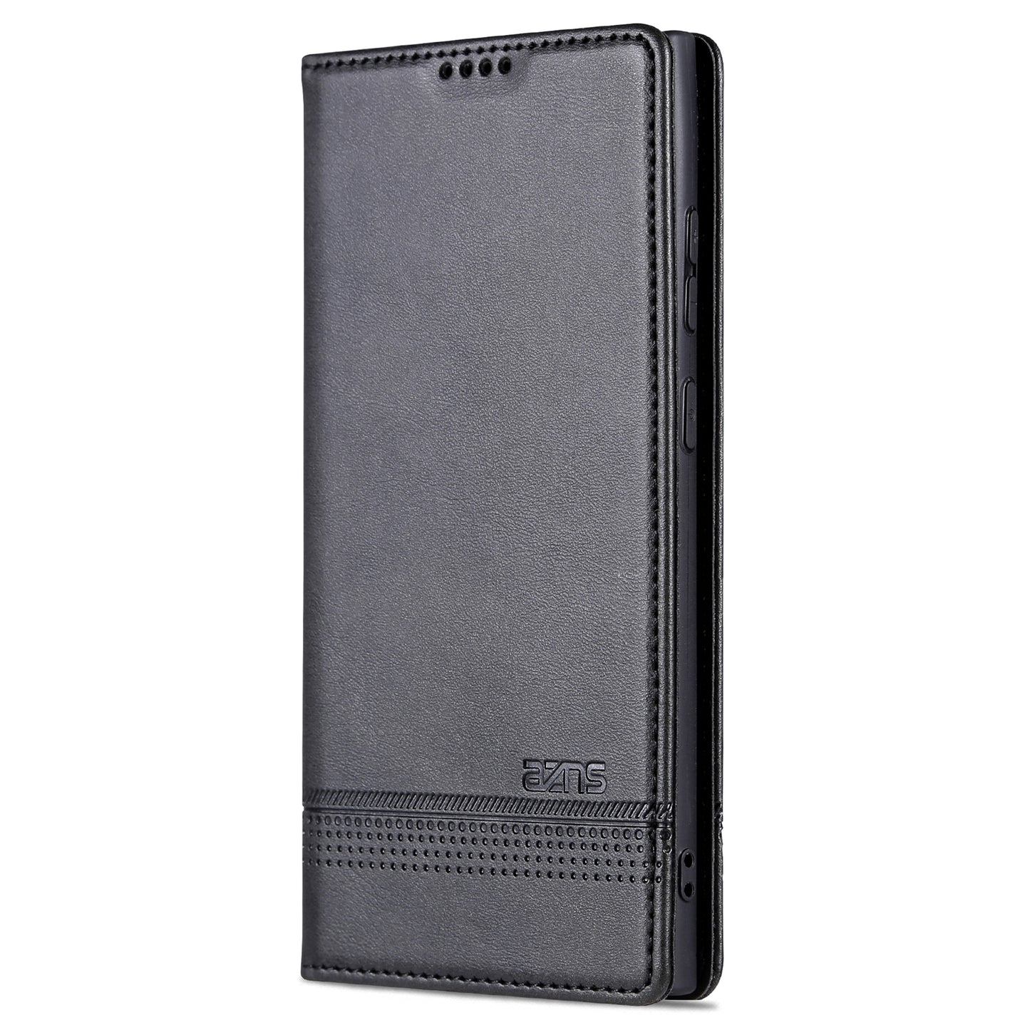 AZNS For Samsung Galaxy S24 Ultra Case Magnetic Suction Leather Phone Cover with Wallet Stand - Black