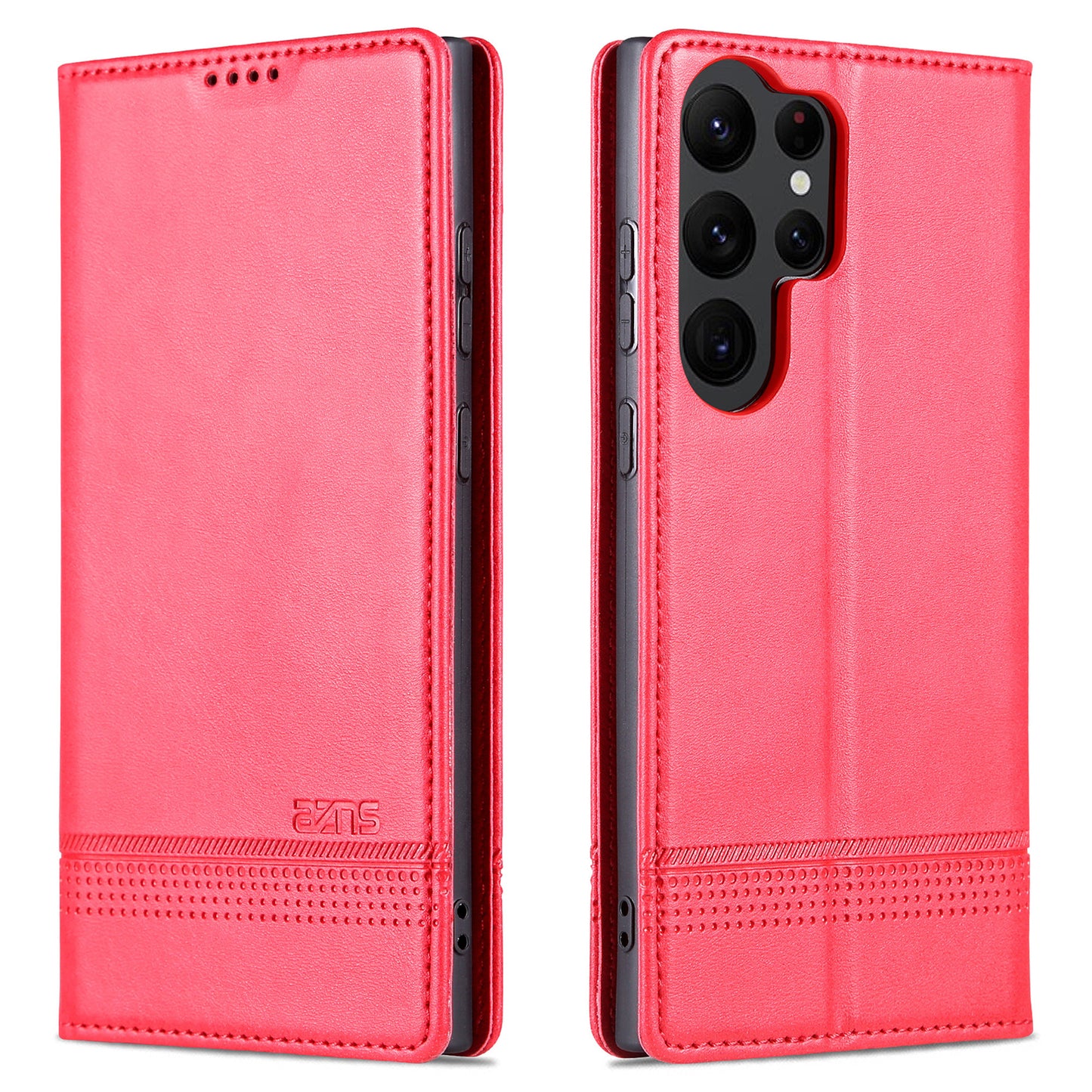 AZNS For Samsung Galaxy S24 Ultra Case Magnetic Suction Leather Phone Cover with Wallet Stand - Rose