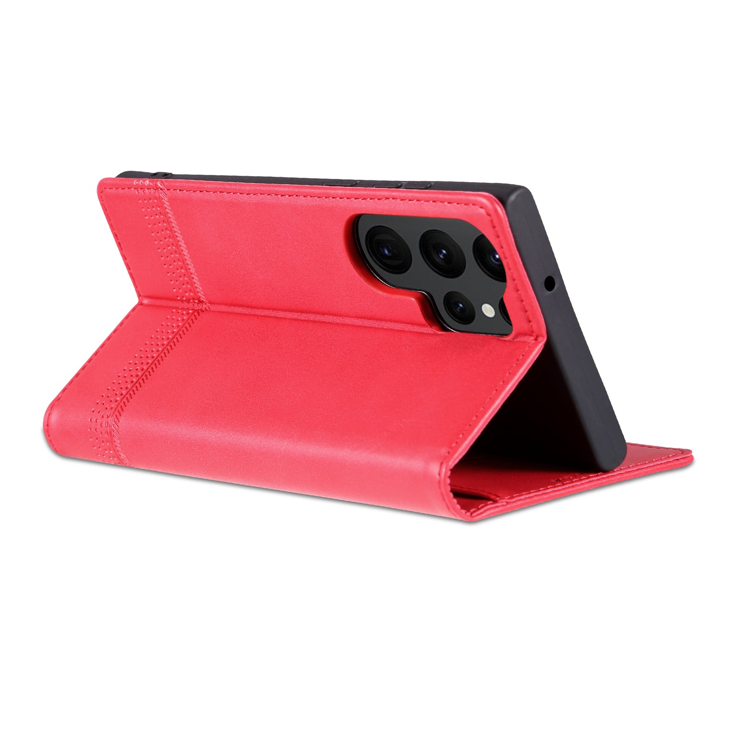 AZNS For Samsung Galaxy S24 Ultra Case Magnetic Suction Leather Phone Cover with Wallet Stand - Rose
