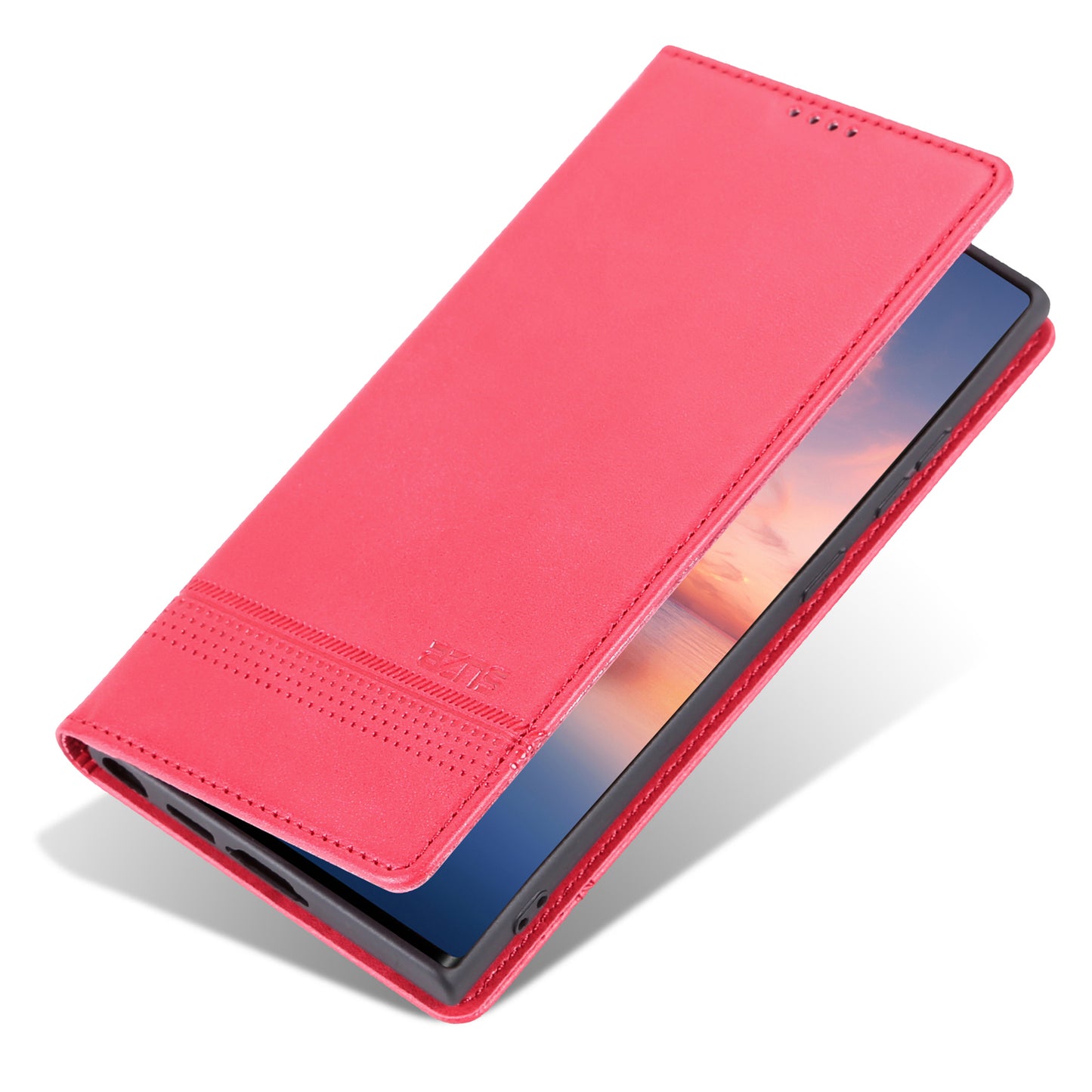 AZNS For Samsung Galaxy S24 Ultra Case Magnetic Suction Leather Phone Cover with Wallet Stand - Rose