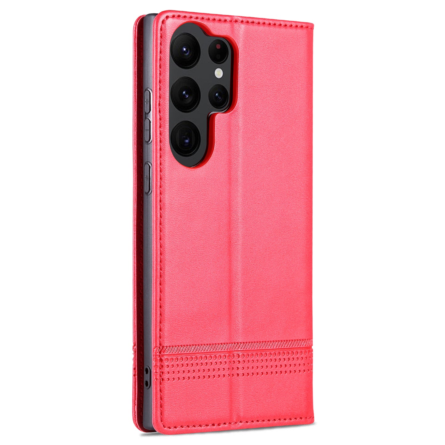 AZNS For Samsung Galaxy S24 Ultra Case Magnetic Suction Leather Phone Cover with Wallet Stand - Rose