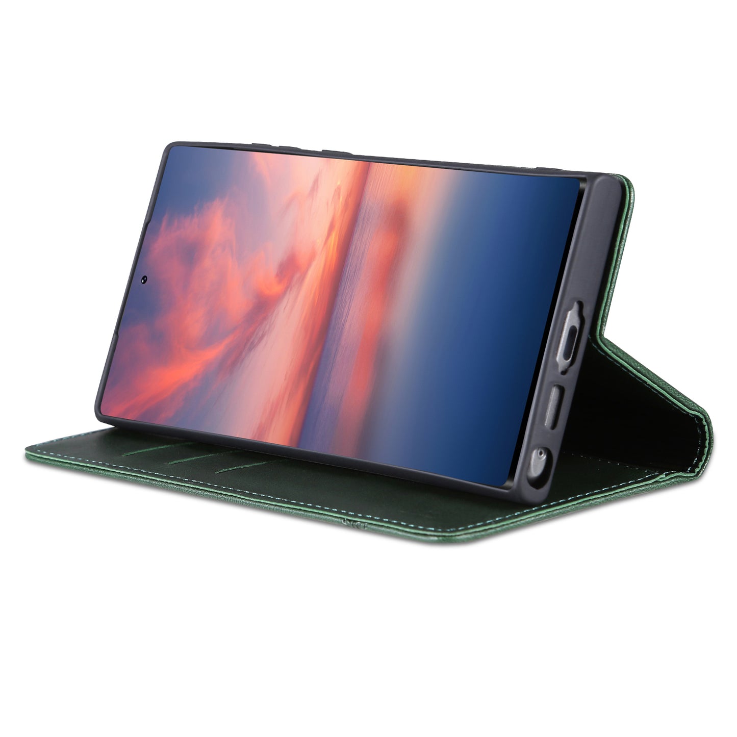 AZNS For Samsung Galaxy S24 Ultra Case Magnetic Suction Leather Phone Cover with Wallet Stand - Dark Green