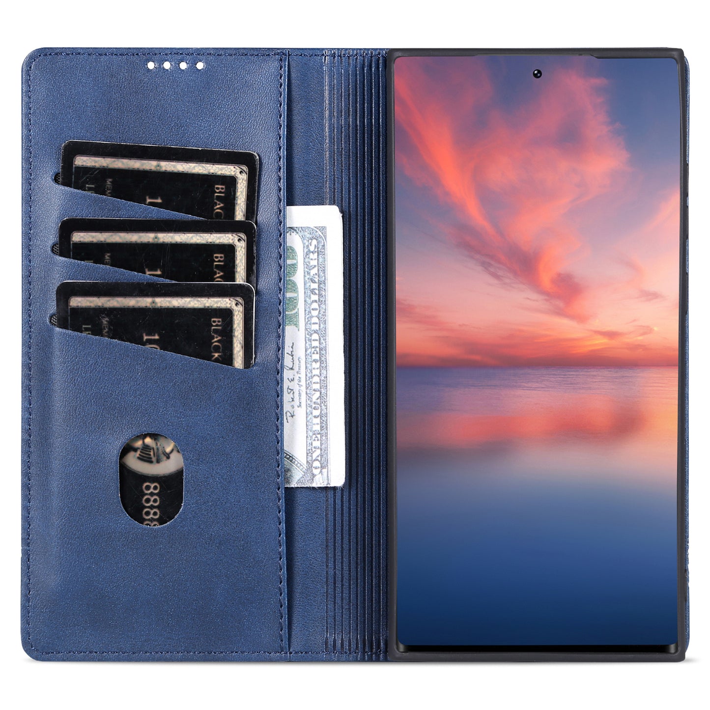 AZNS For Samsung Galaxy S24 Ultra Case Magnetic Suction Leather Phone Cover with Wallet Stand - Dark Blue