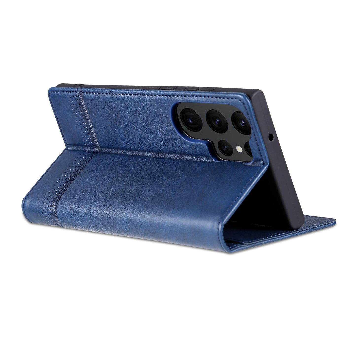 AZNS For Samsung Galaxy S24 Ultra Case Magnetic Suction Leather Phone Cover with Wallet Stand - Dark Blue