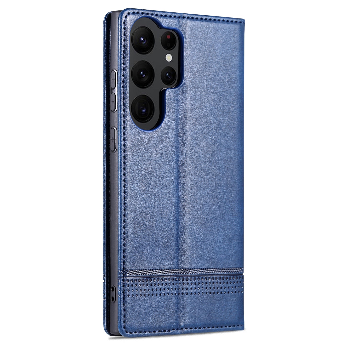 AZNS For Samsung Galaxy S24 Ultra Case Magnetic Suction Leather Phone Cover with Wallet Stand - Dark Blue