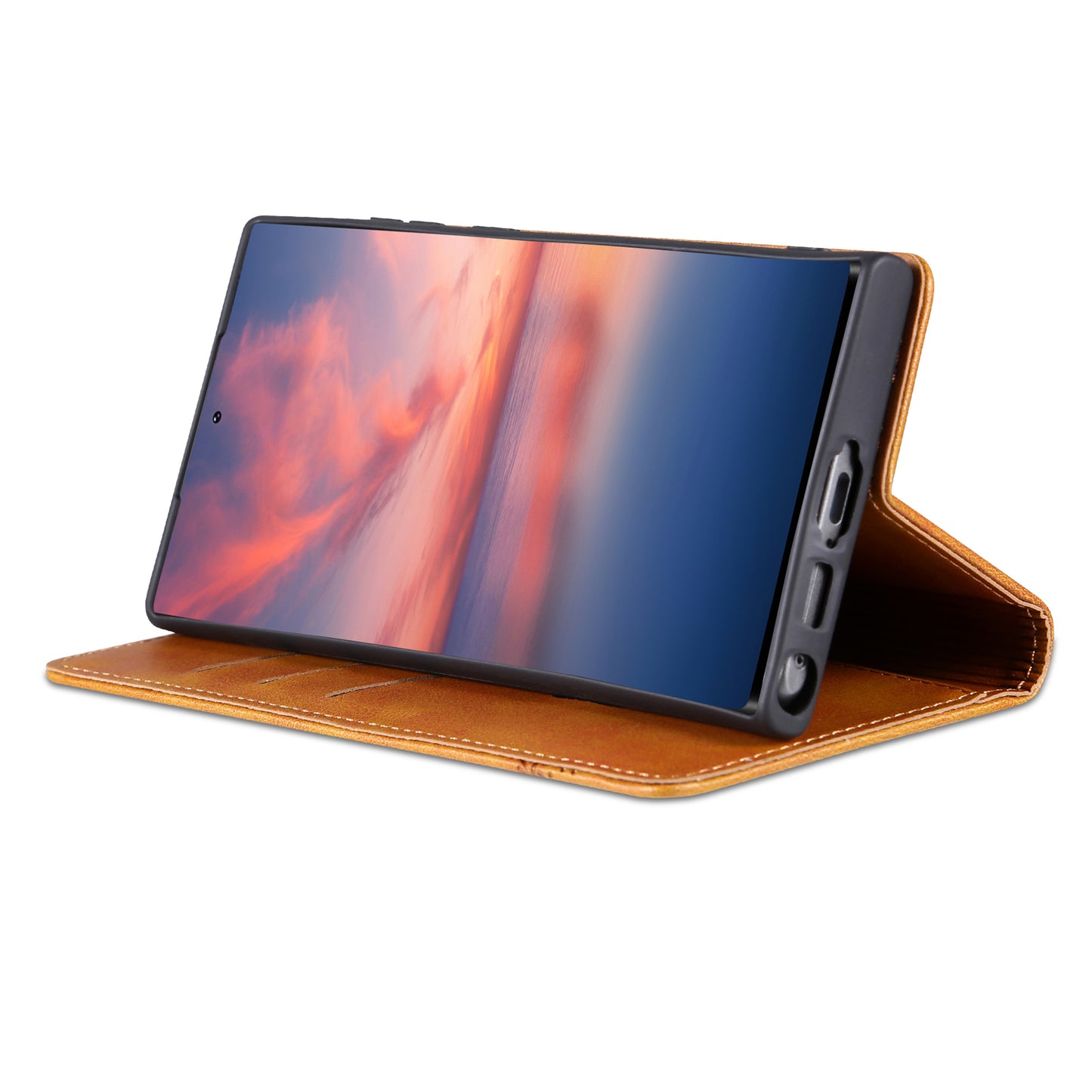 AZNS For Samsung Galaxy S24 Ultra Case Magnetic Suction Leather Phone Cover with Wallet Stand - Brown