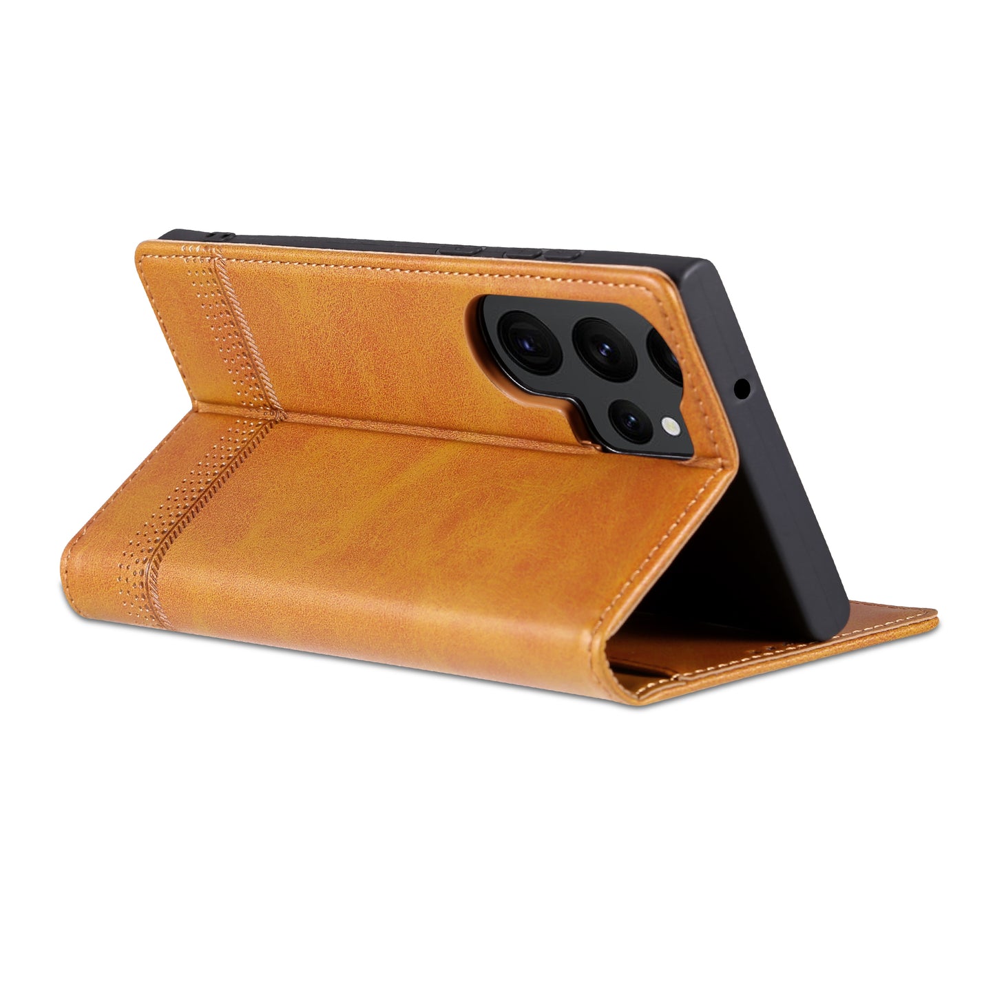 AZNS For Samsung Galaxy S24 Ultra Case Magnetic Suction Leather Phone Cover with Wallet Stand - Brown