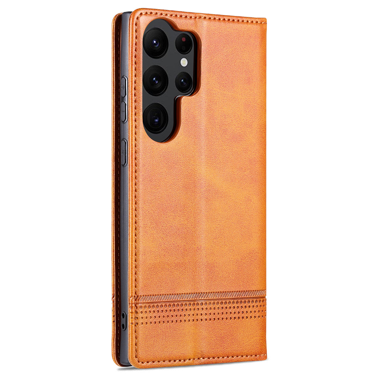 AZNS For Samsung Galaxy S24 Ultra Case Magnetic Suction Leather Phone Cover with Wallet Stand - Brown