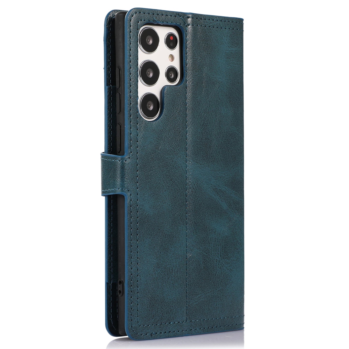 For Samsung Galaxy S24 Ultra Case Zipper Pocket PU Leather Wallet Stand Phone Cover - Blue