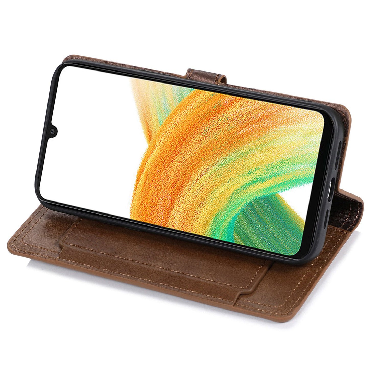 For Samsung Galaxy S24 Ultra Case Zipper Pocket PU Leather Wallet Stand Phone Cover - Brown