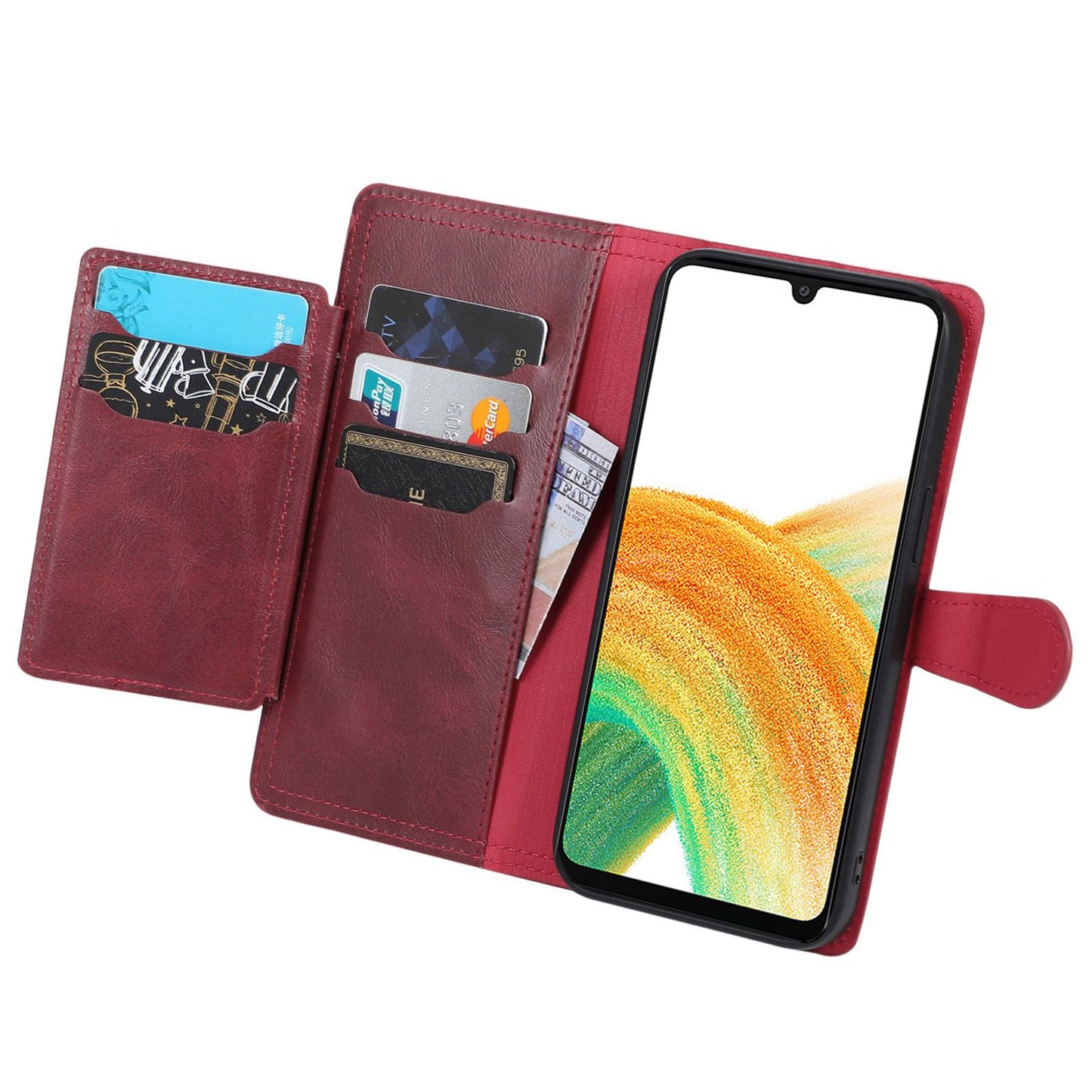 For Samsung Galaxy S24 Ultra Case Zipper Pocket PU Leather Wallet Stand Phone Cover - Red