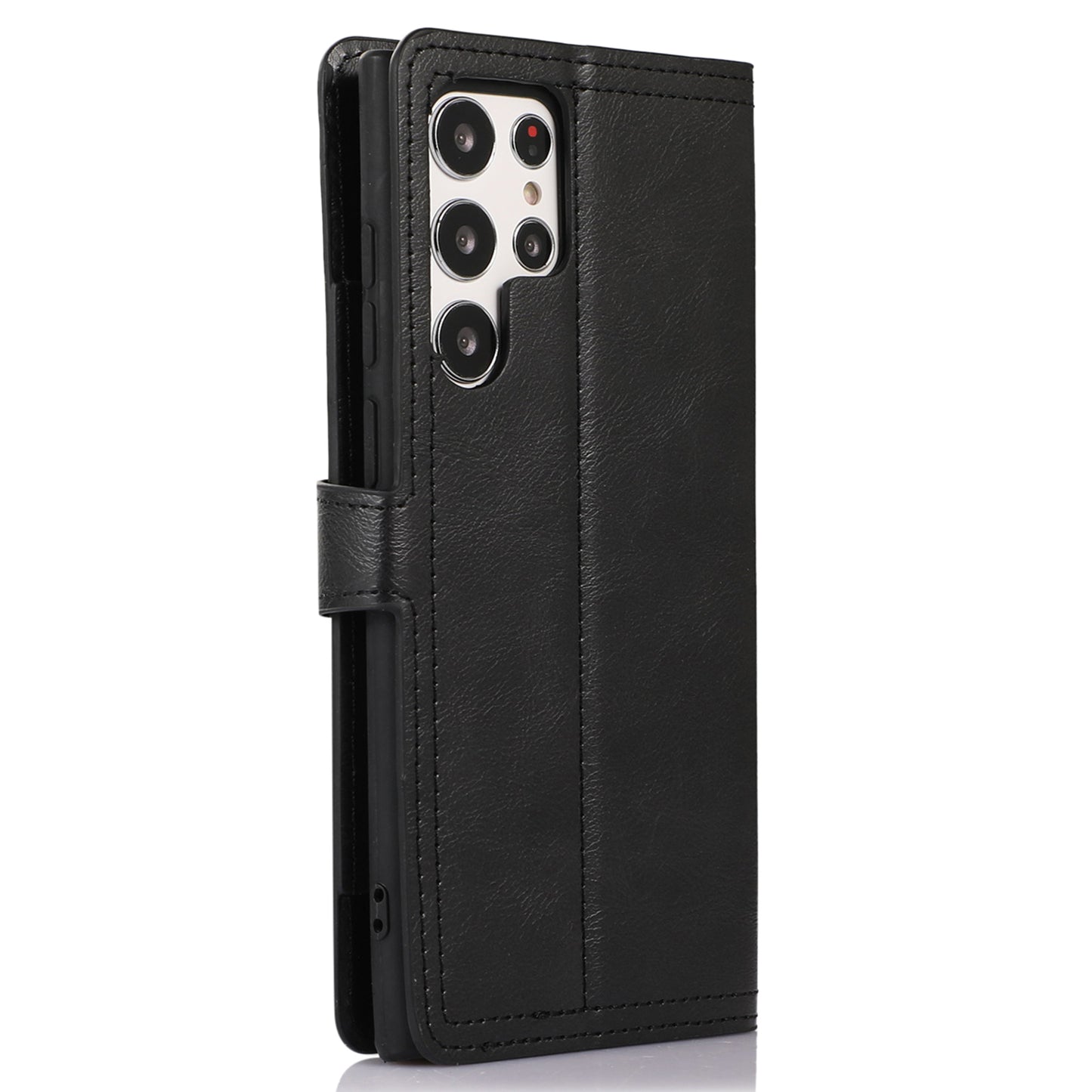 For Samsung Galaxy S24 Ultra Case Zipper Pocket PU Leather Wallet Stand Phone Cover - Black