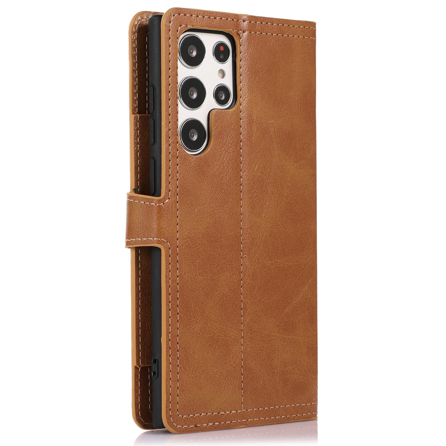 For Samsung Galaxy S24 Ultra Case Zipper Pocket PU Leather Wallet Stand Phone Cover - Orange