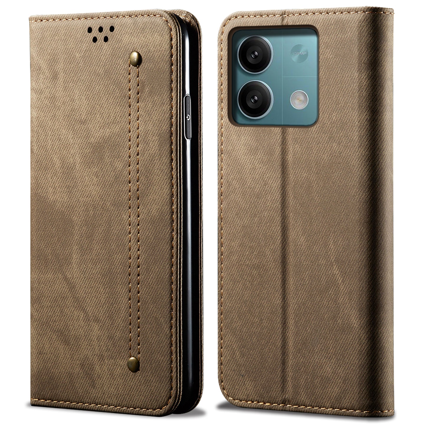 For Xiaomi Redmi Note 13 5G Case Anti-scratch PU Leather Flip Stand Phone Shell - Khaki