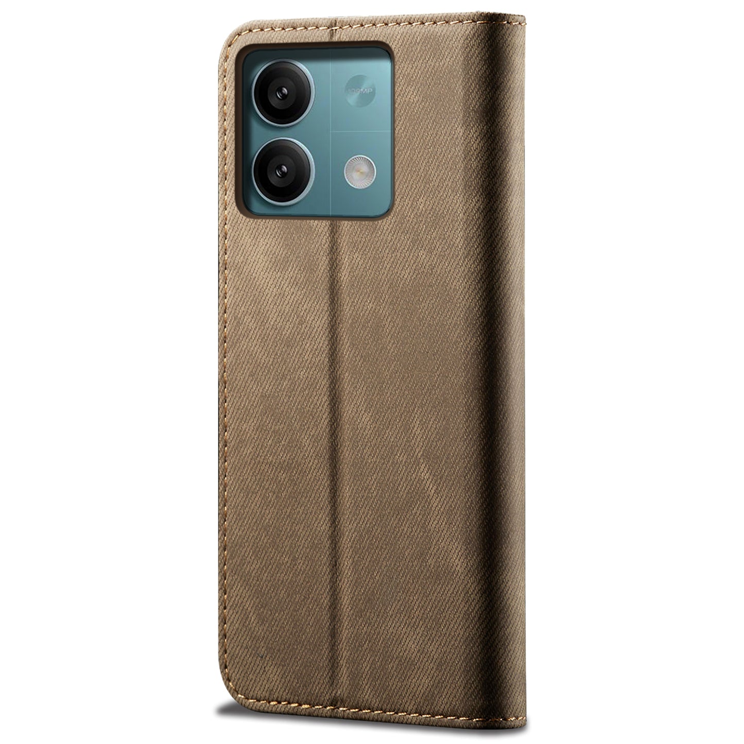 For Xiaomi Redmi Note 13 5G Case Anti-scratch PU Leather Flip Stand Phone Shell - Khaki