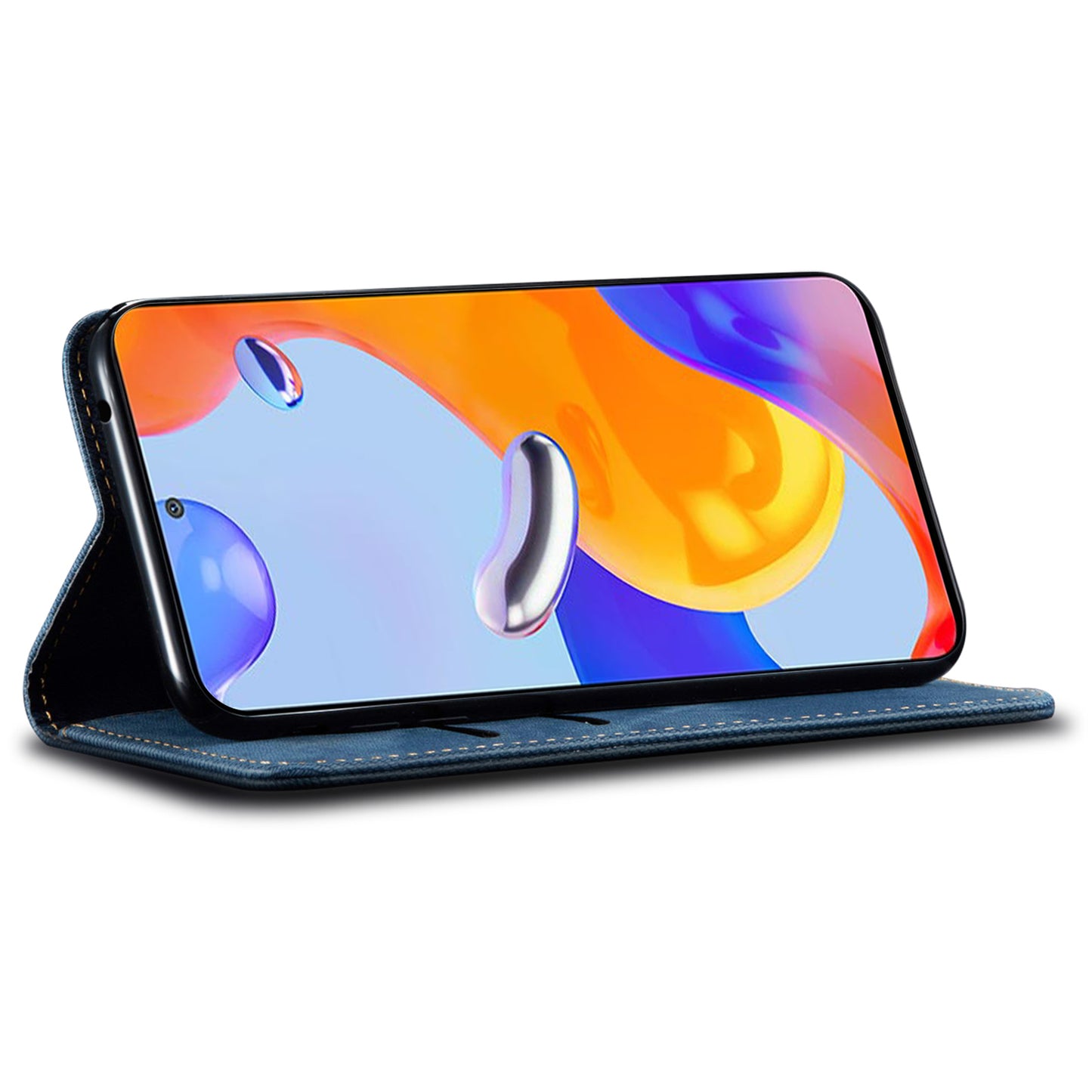 For Xiaomi Redmi Note 13 5G Case Anti-scratch PU Leather Flip Stand Phone Shell - Blue