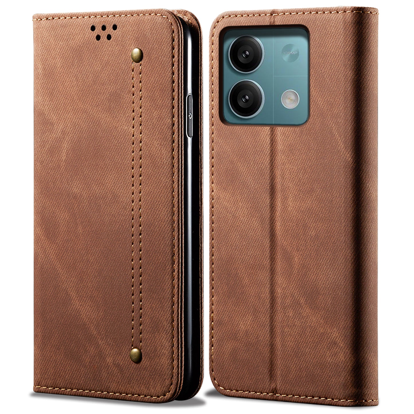 For Xiaomi Redmi Note 13 5G Case Anti-scratch PU Leather Flip Stand Phone Shell - Coffee